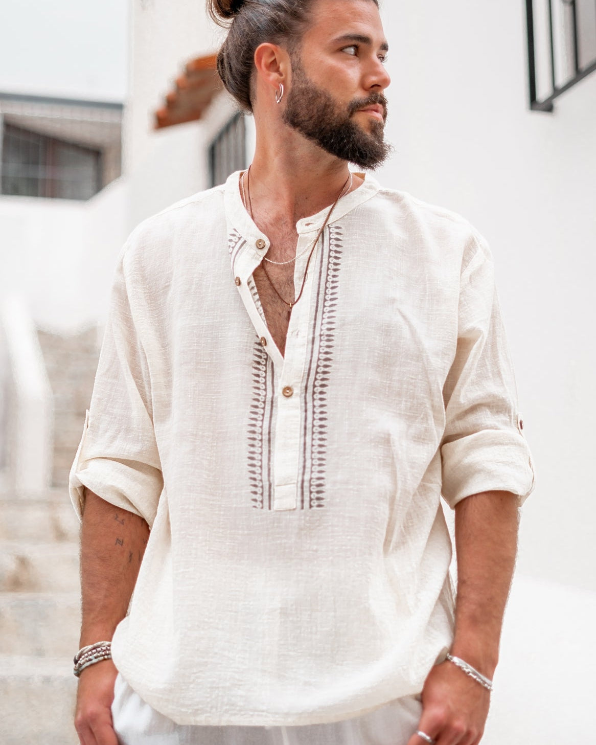 Bohemian blouse in beige van ibzmode, Brands of Ibiza