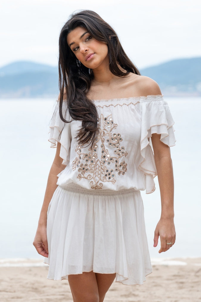 Bohemian jurk in white van ibzmode, Brands of Ibiza