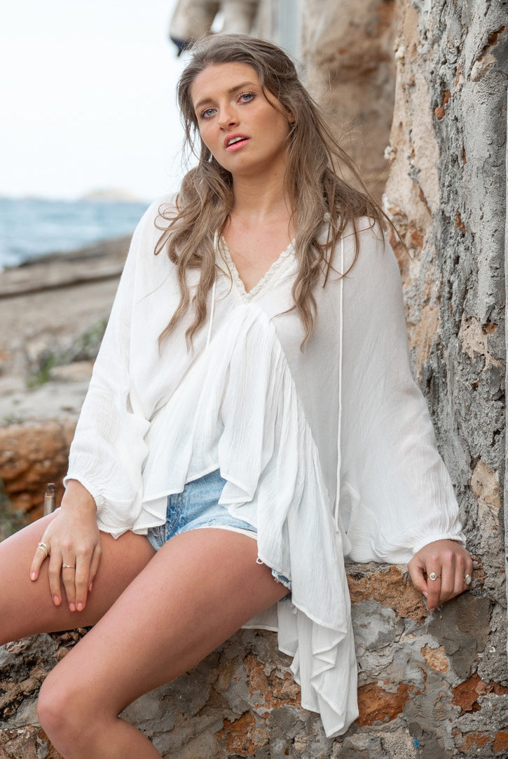 Bohemian blouse in ivory van ibzmode, Brands of Ibiza