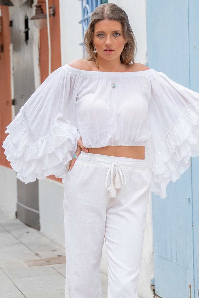 Top bohemio en blanco de ibzmode, Marcas de Ibiza