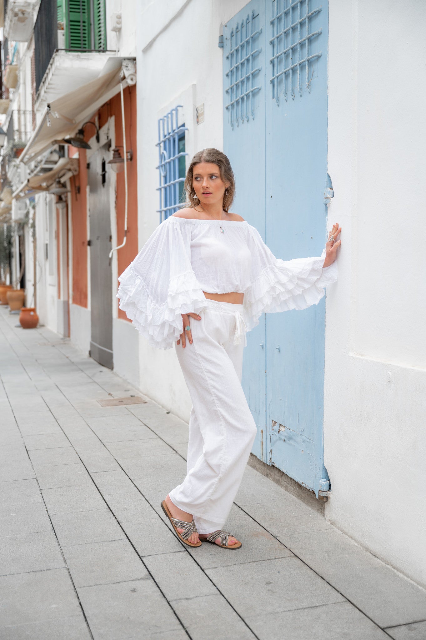 Bohemian top in white van ibzmode, Brands of Ibiza