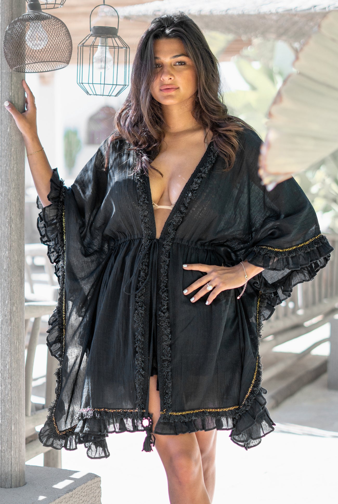 Bohemian kimono in black van ibzmode, Brands of Ibiza