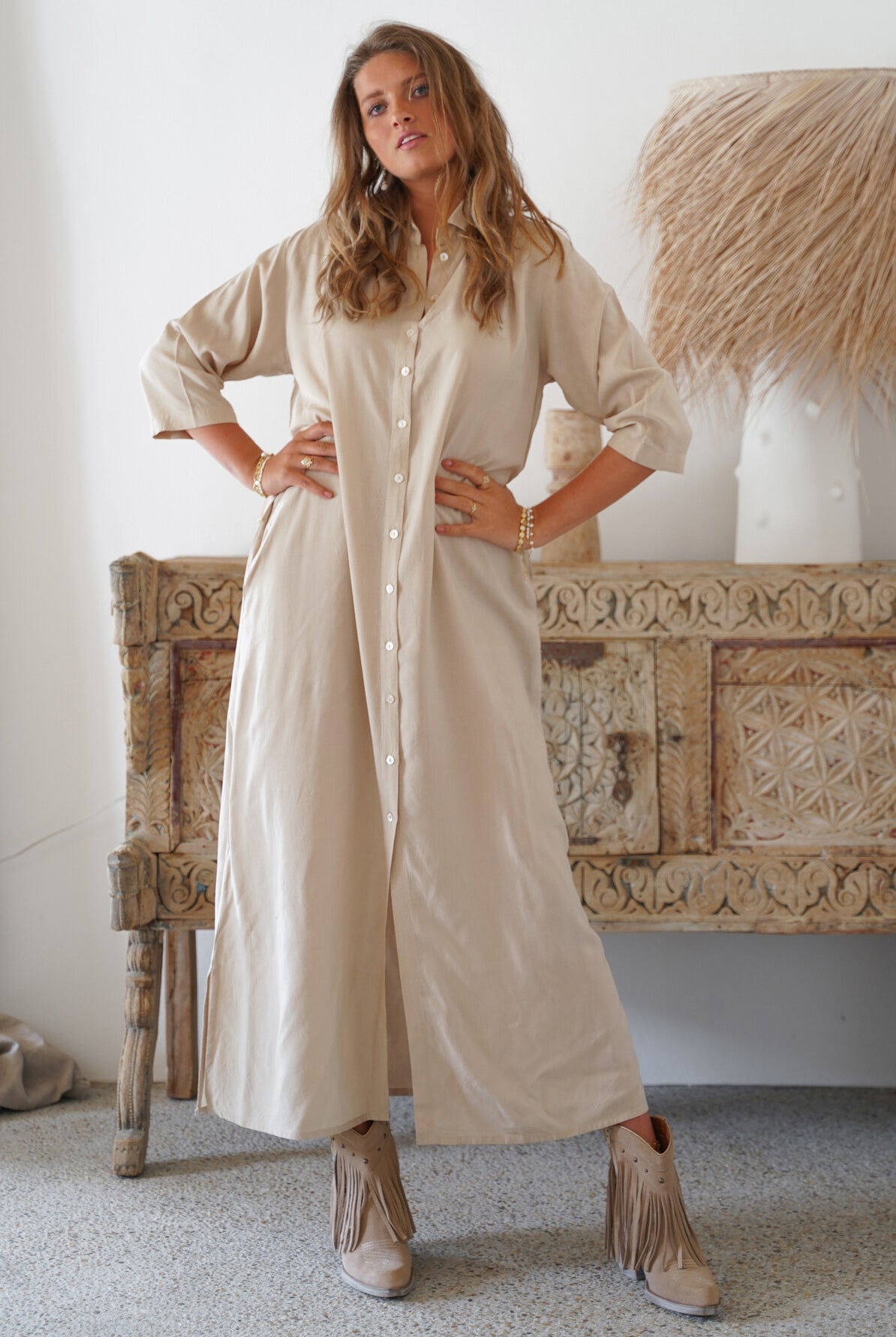 Blusa bohemia en arena de ibzmode, Marcas de Ibiza