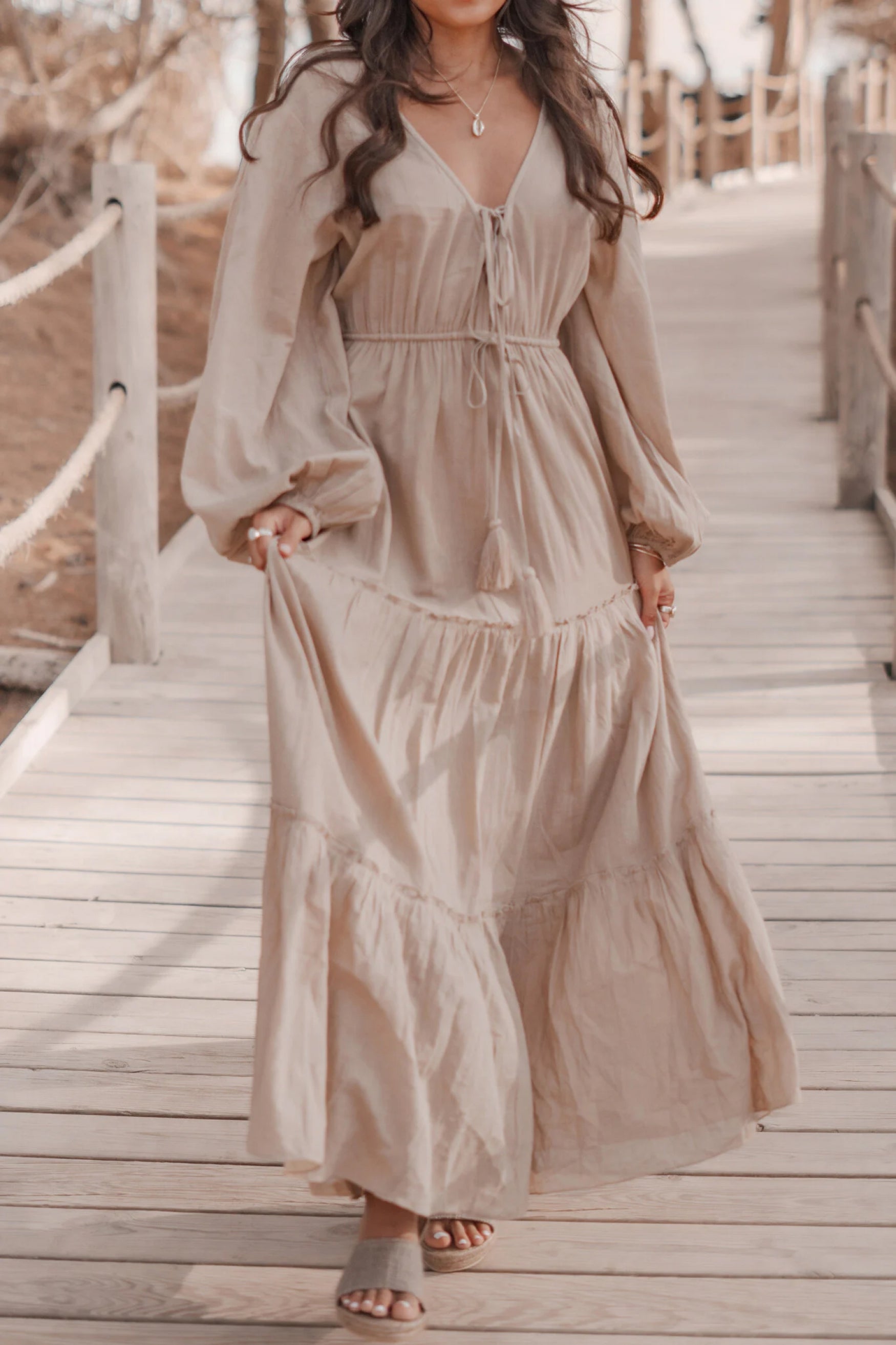 Bohemian jurk in taupe van ibzmode, Brands of Ibiza