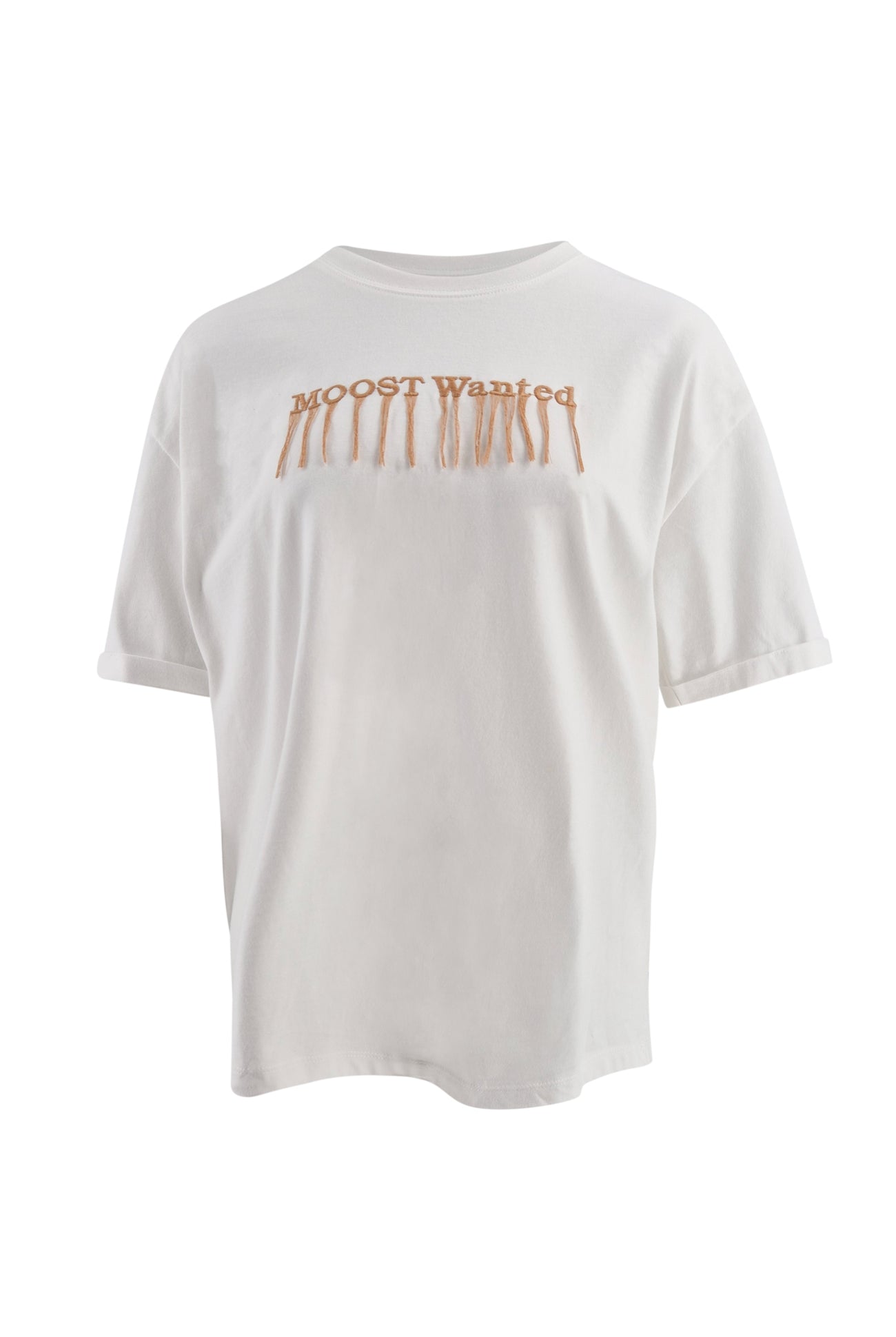 Ibizamode Moost Wanted Skye Fringe T-shirt off white with fringe logo detail