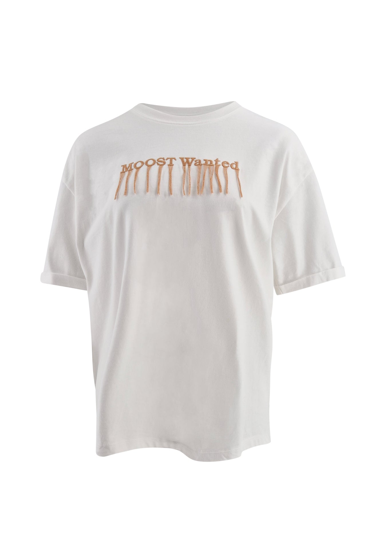 Ibizamode Moost Wanted Skye Fringe T-shirt off white with fringe logo detail