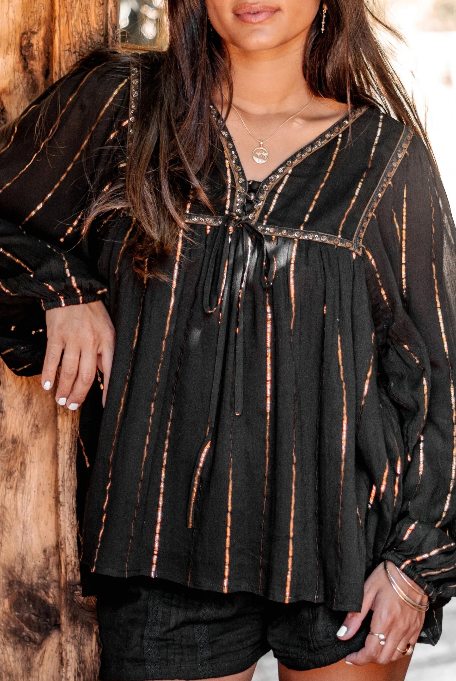 Bohemian blouse in black van ibzmode, Brands of Ibiza