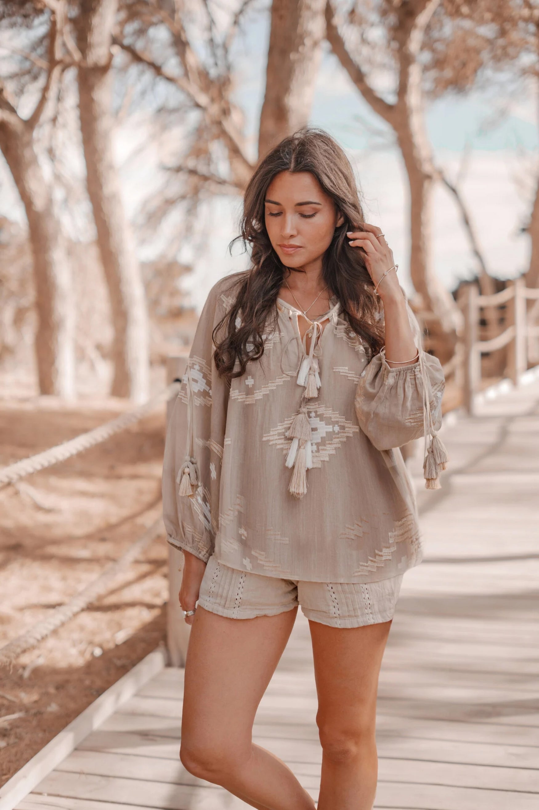 Bohemian blouse in taupe peach van ibzmode, Brands of Ibiza