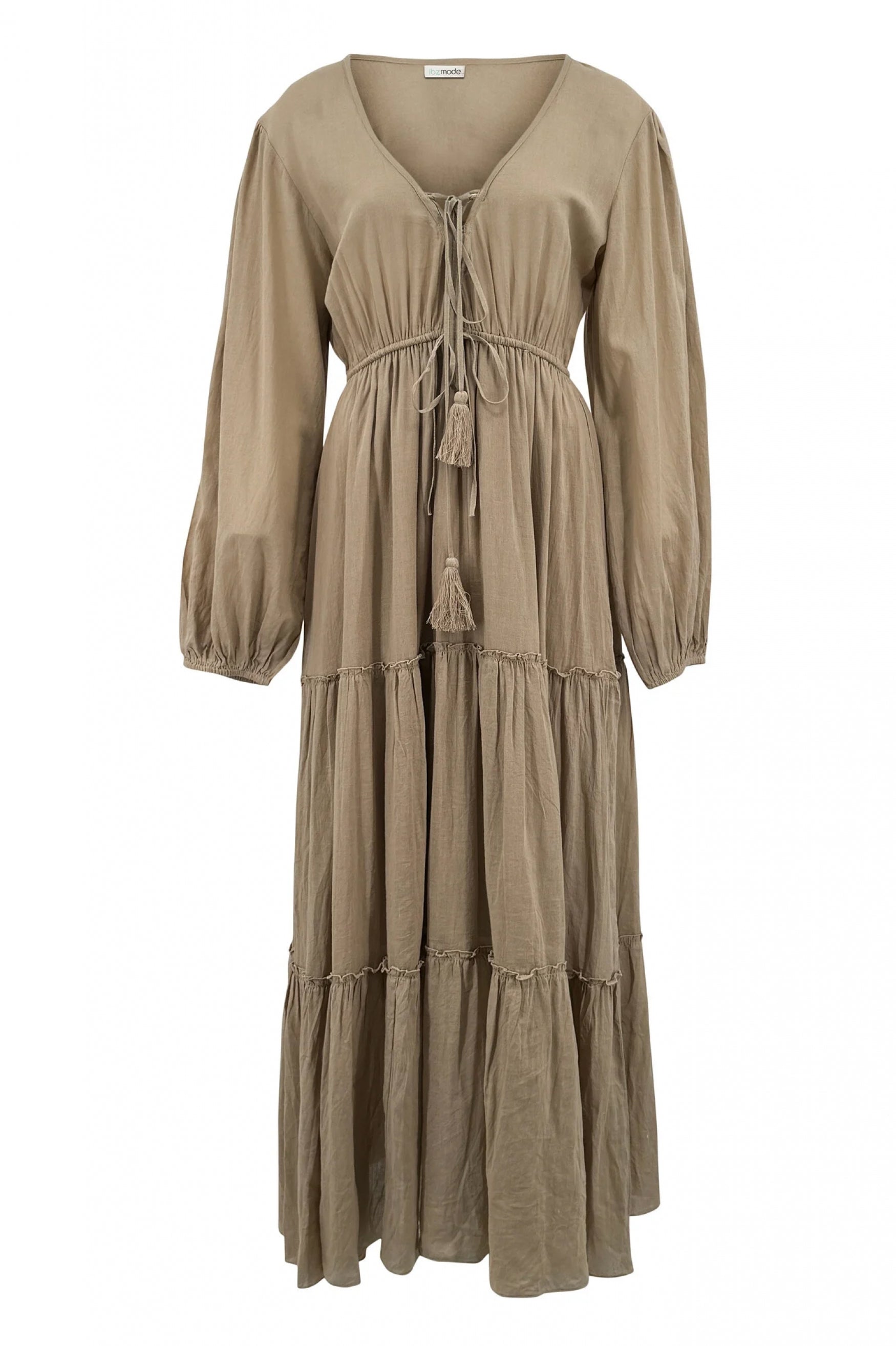 Bohemian jurk in taupe van ibzmode, Brands of Ibiza