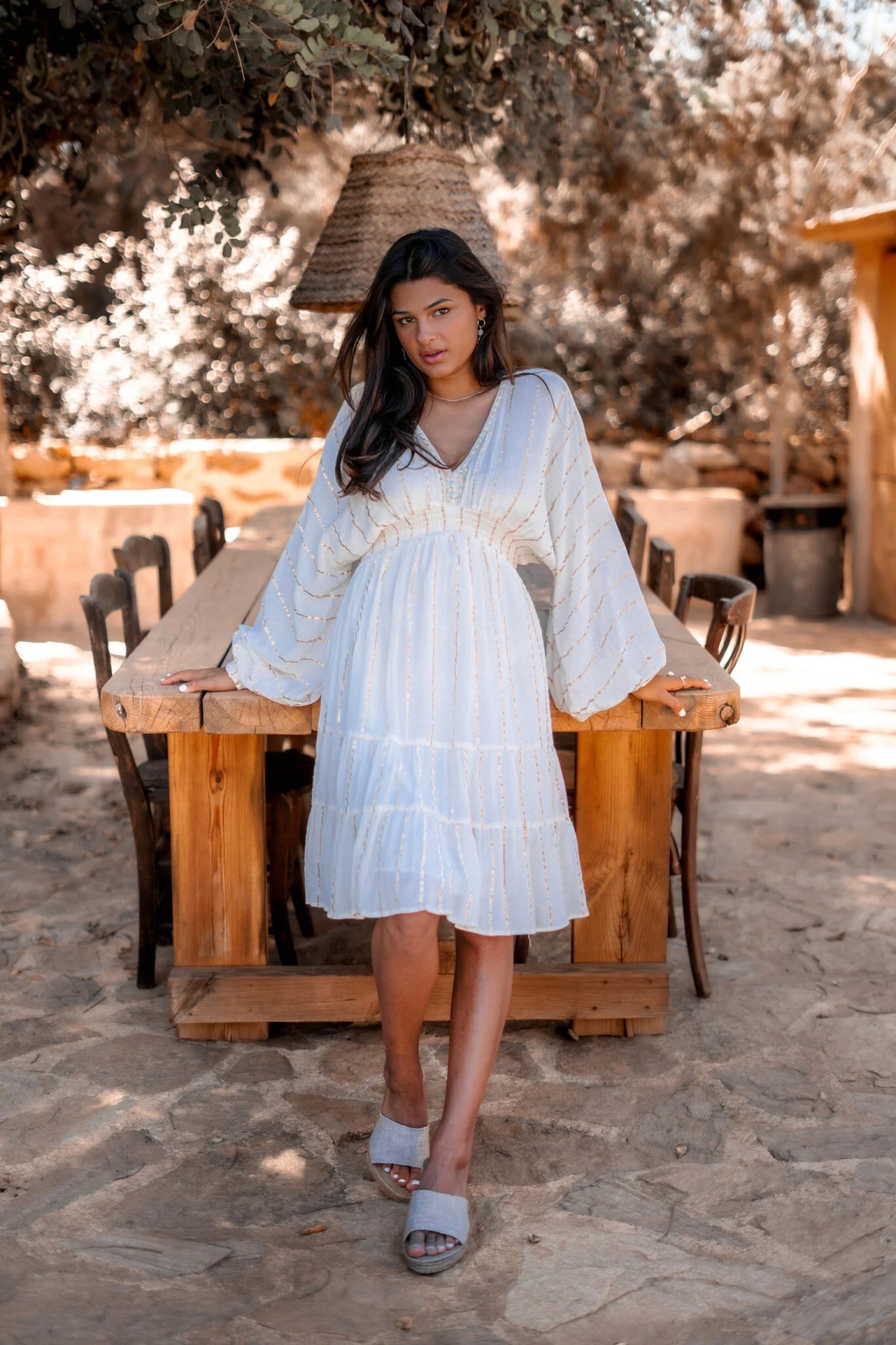 Bohemian jurk in ecru van ibzmode, Brands of Ibiza