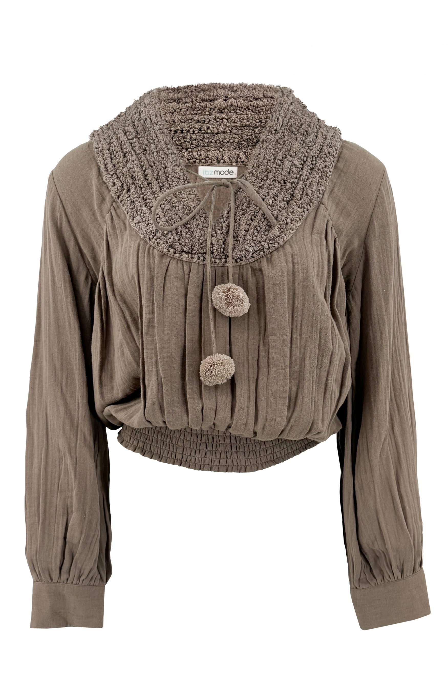 Bohemian blouse in taupe van ibzmode, Brands of Ibiza