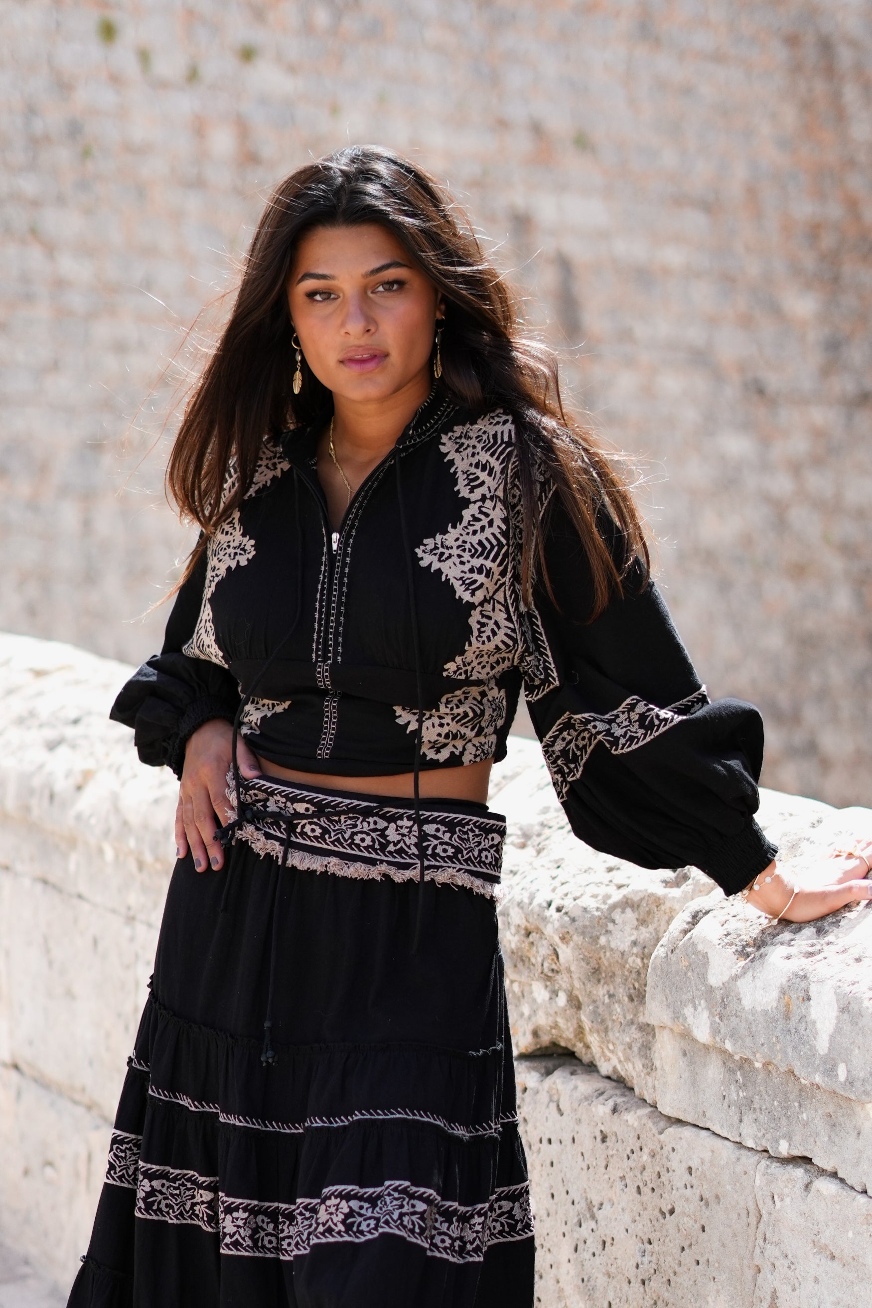 Bohemian top in black van ibzmode, Brands of Ibiza