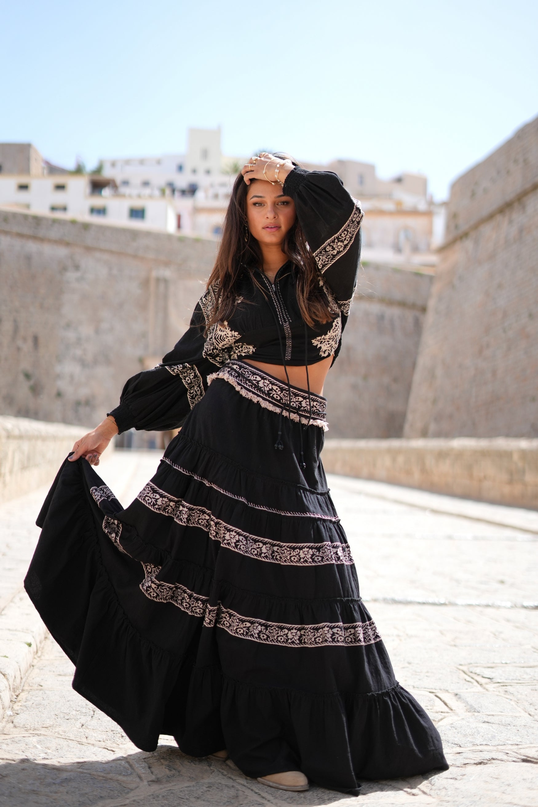 Bohemian top in black van ibzmode, Brands of Ibiza