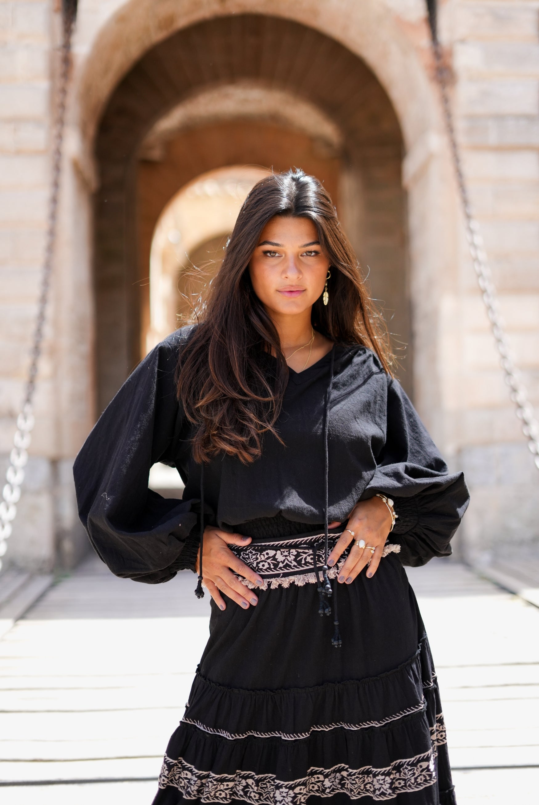 Bohemian blouse in black van ibzmode, Brands of Ibiza
