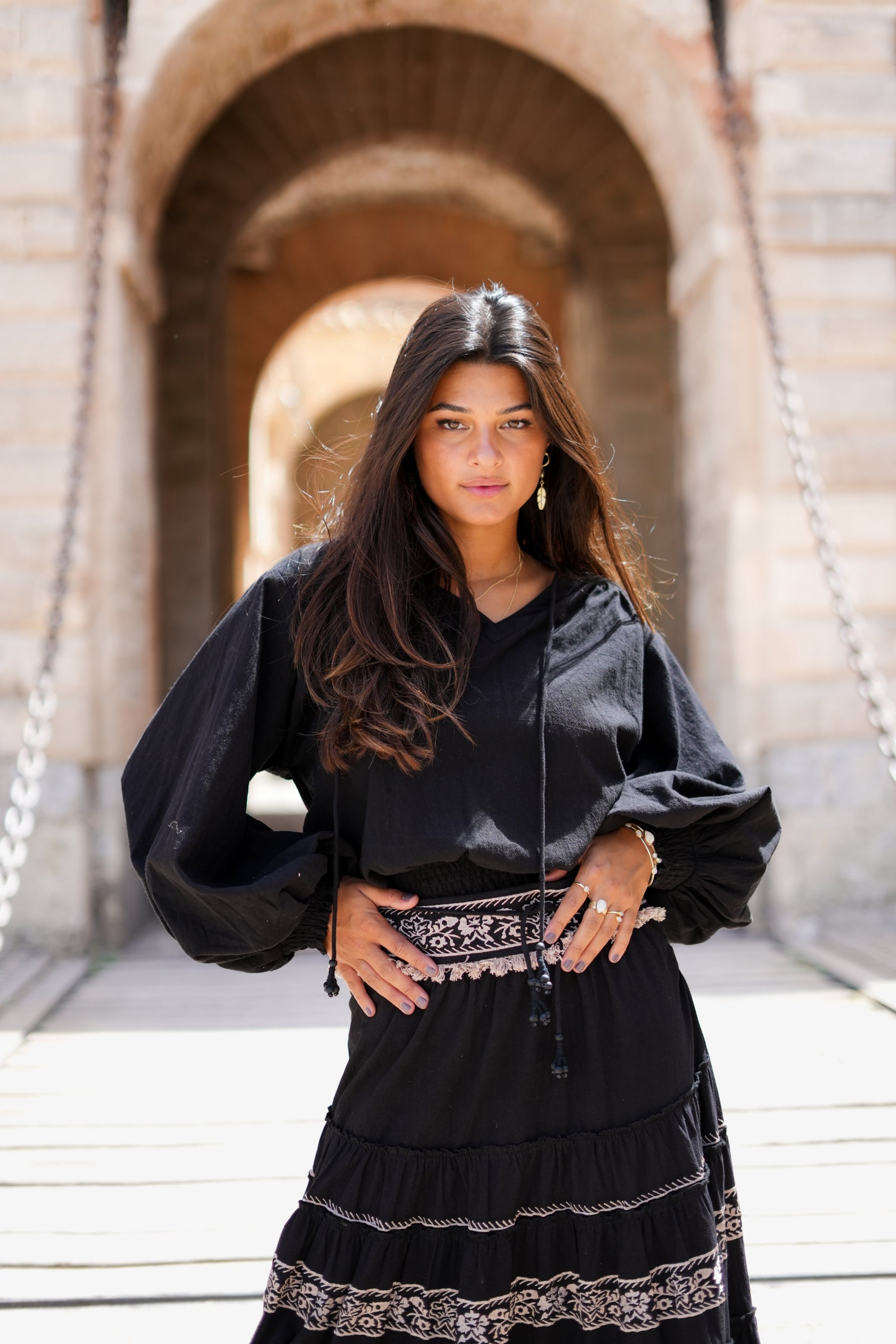 Bohemian blouse in black van ibzmode, Brands of Ibiza