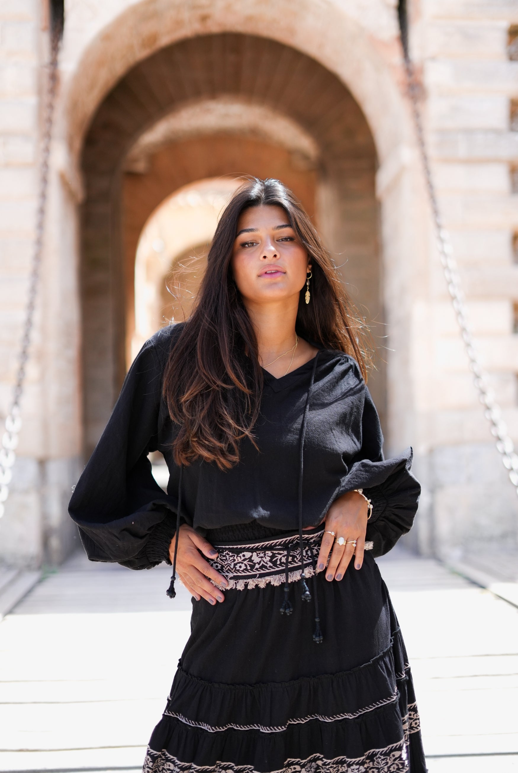 Bohemian blouse in black van ibzmode, Brands of Ibiza