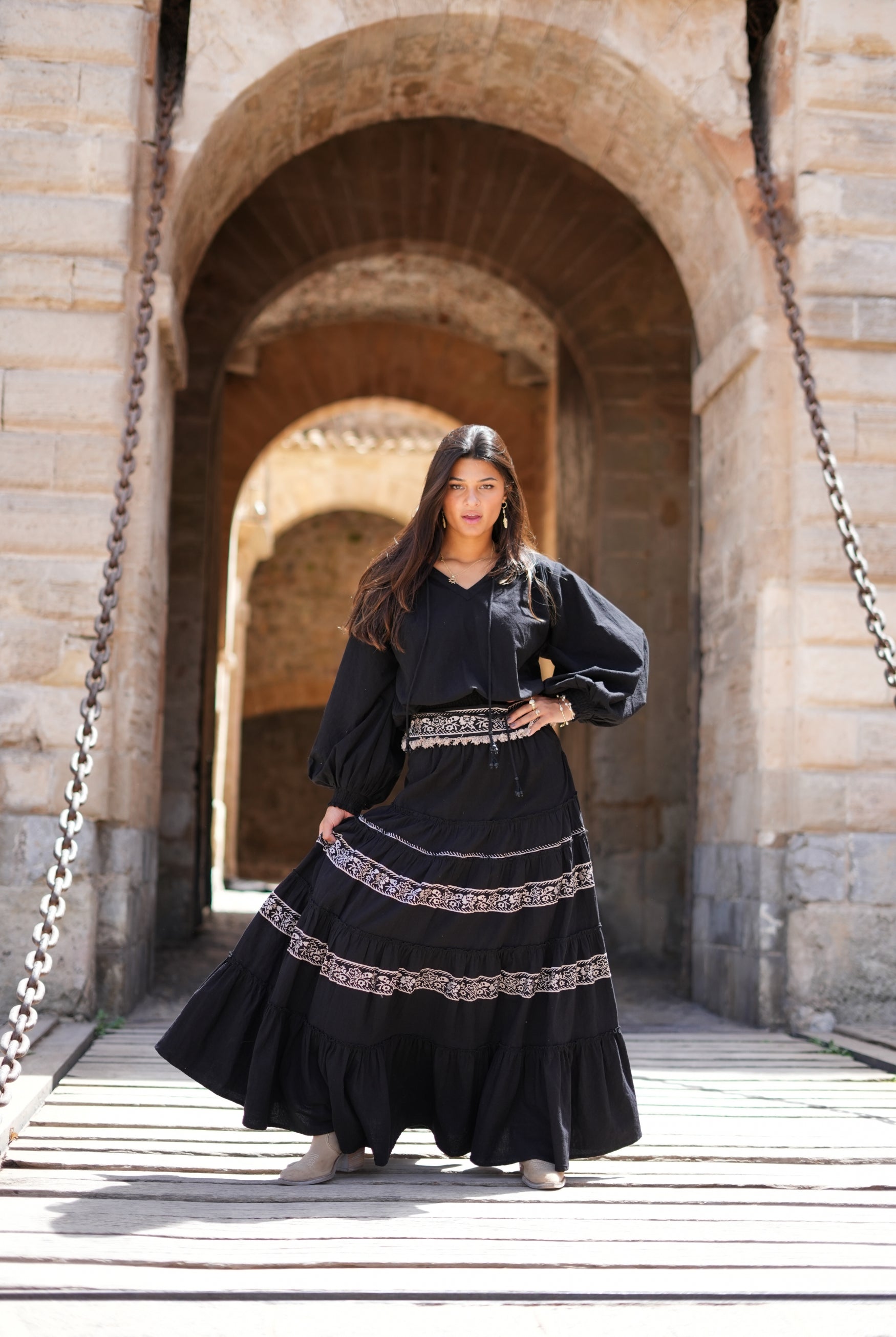 Bohemian blouse in black van ibzmode, Brands of Ibiza