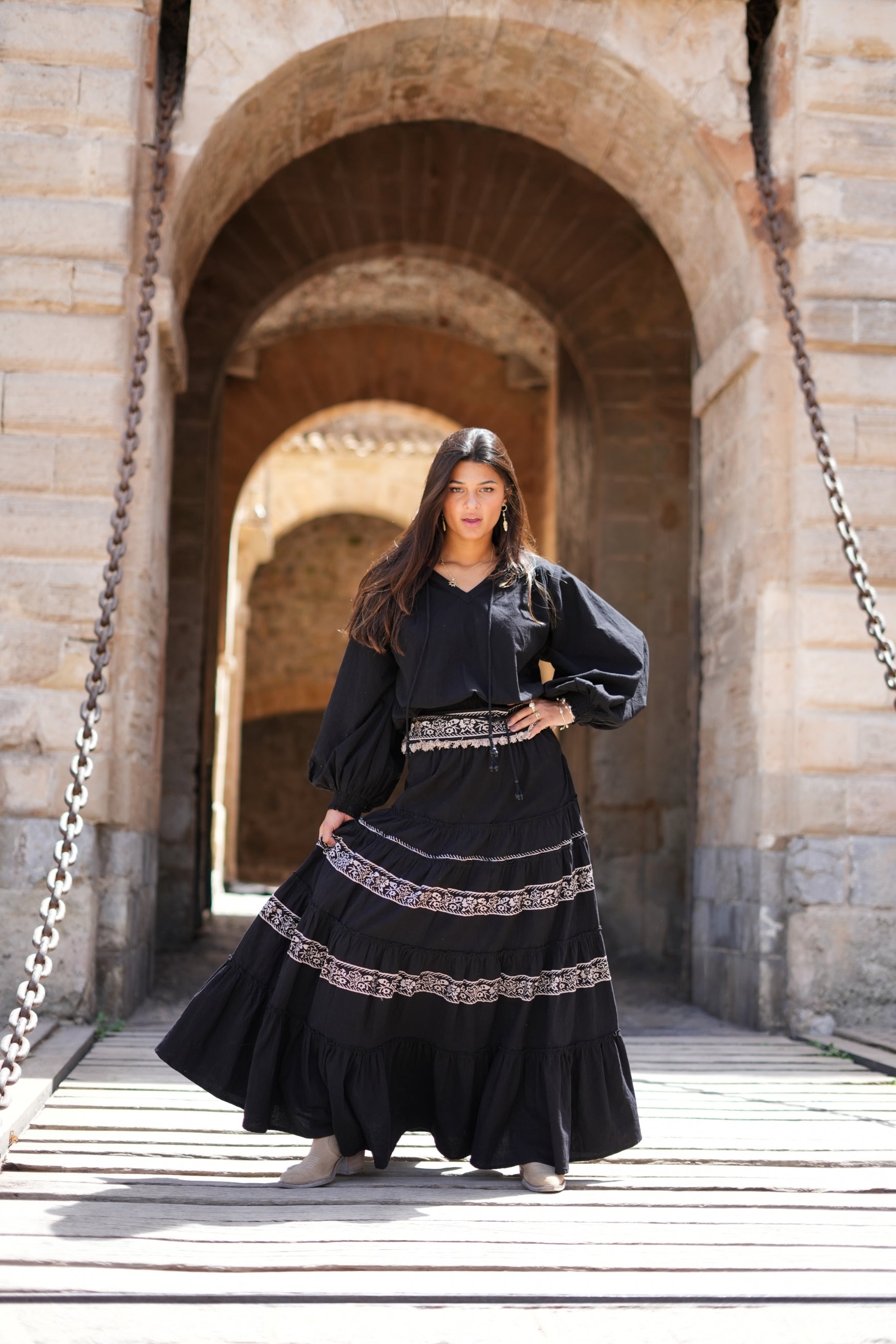 Bohemian blouse in black van ibzmode, Brands of Ibiza