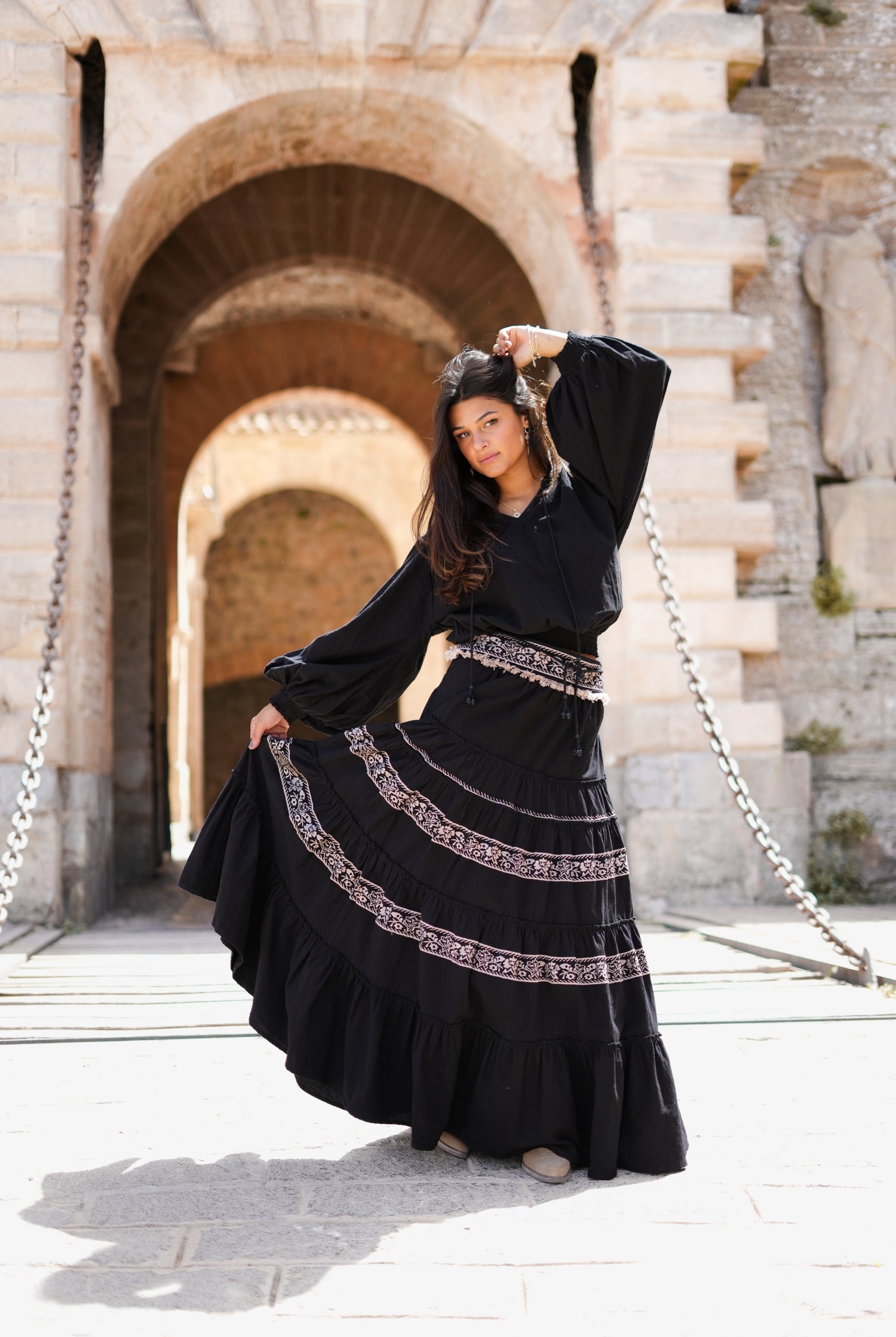 Bohemian blouse in black van ibzmode, Brands of Ibiza