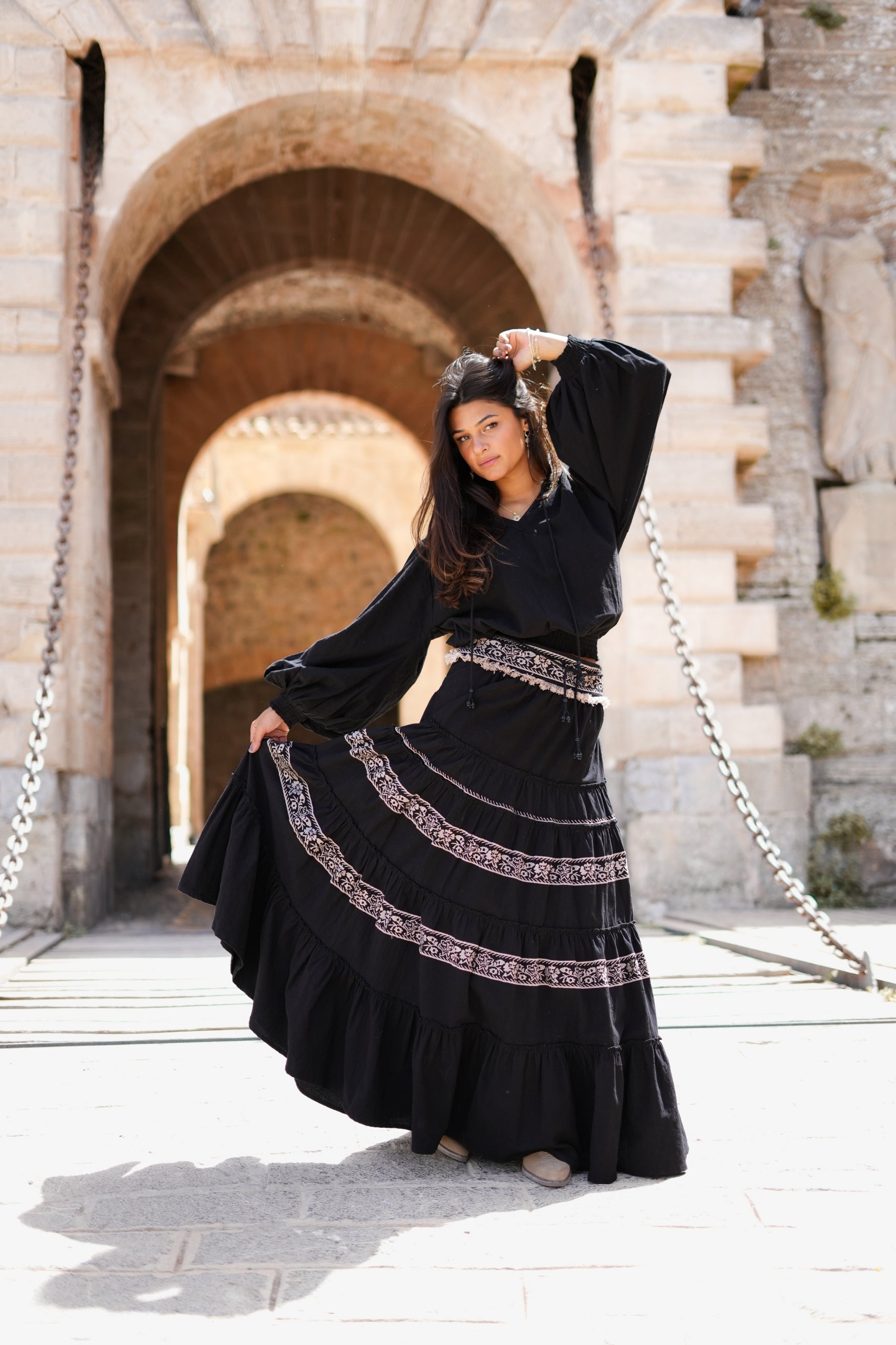 Bohemian blouse in black van ibzmode, Brands of Ibiza