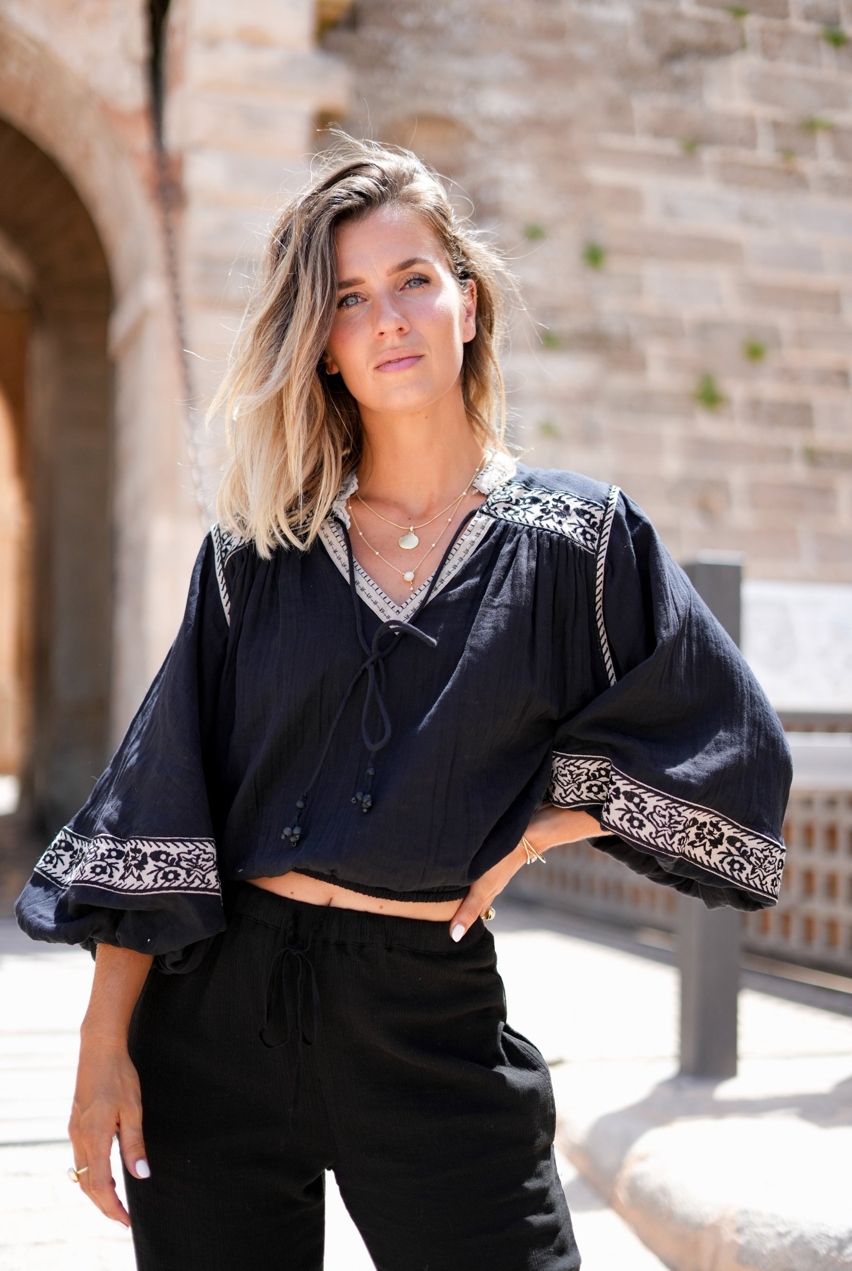 Bohemian blouse in black van ibzmode, Brands of Ibiza
