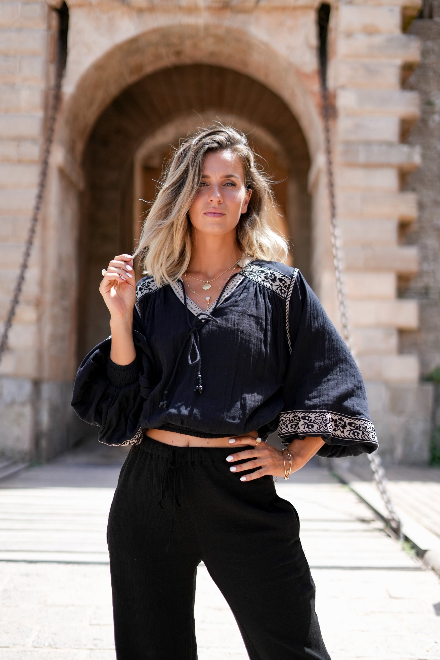 Bohemian blouse in black van ibzmode, Brands of Ibiza