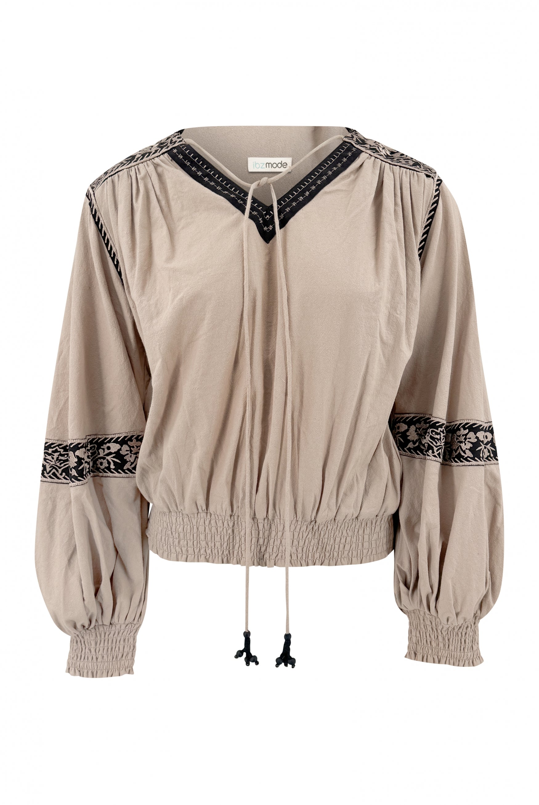 Bohemian blouse in light taupe van ibzmode, Brands of Ibiza
