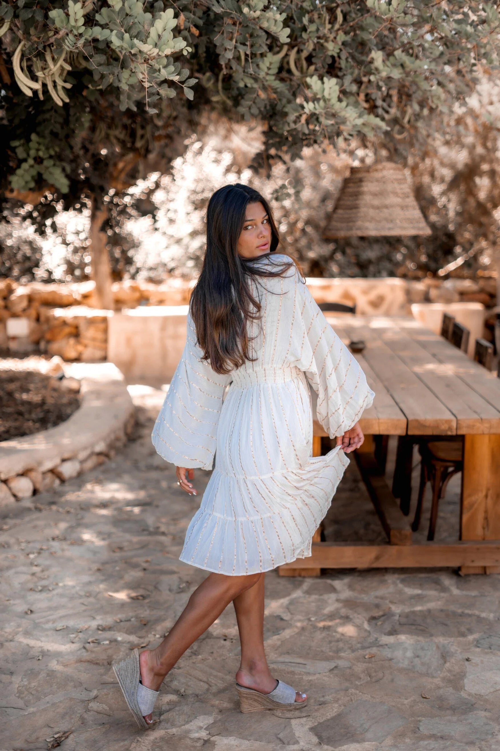 Bohemian jurk in ecru van ibzmode, Brands of Ibiza