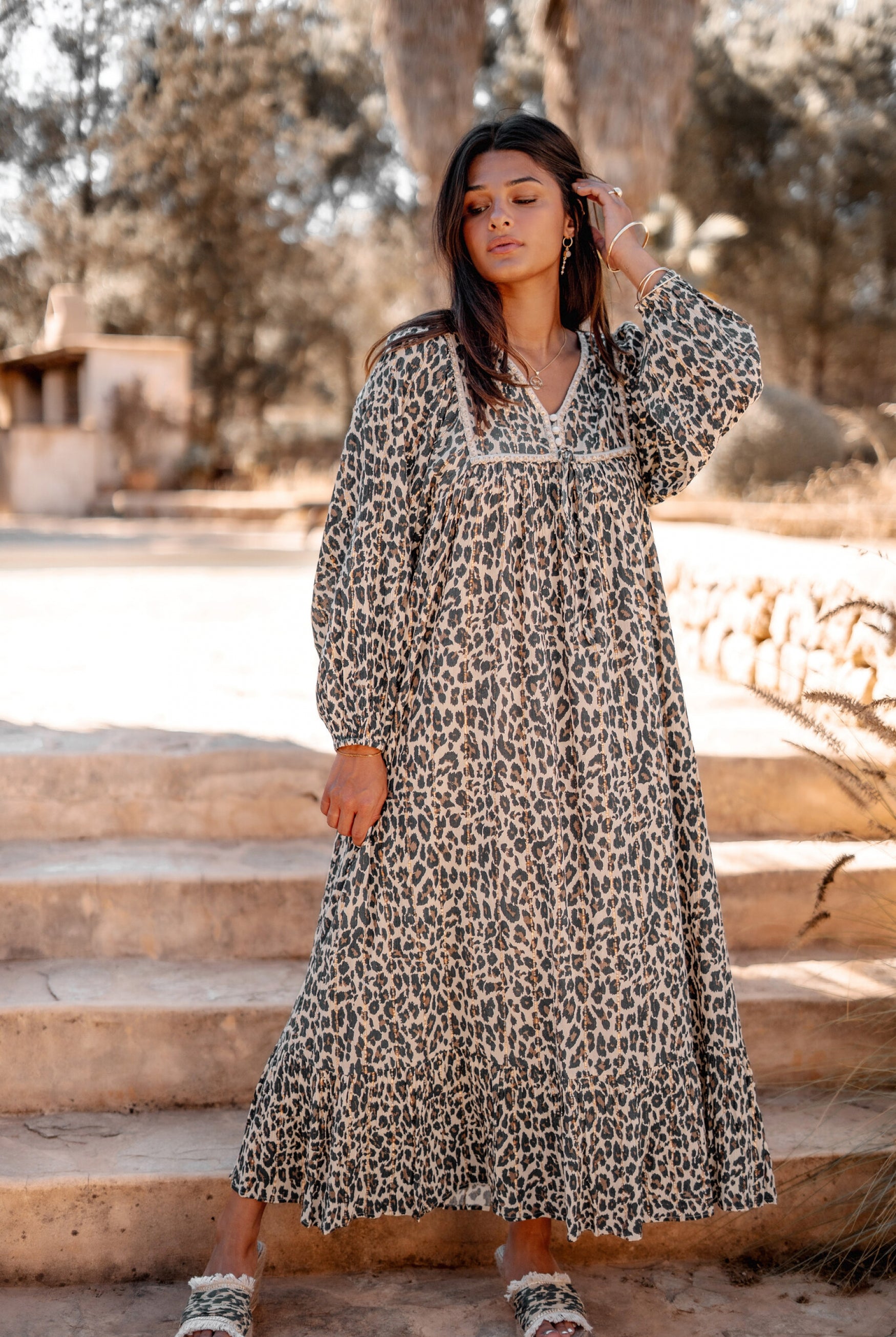 Vestido bohemio en crudo claro de ibzmode, Marcas de Ibiza