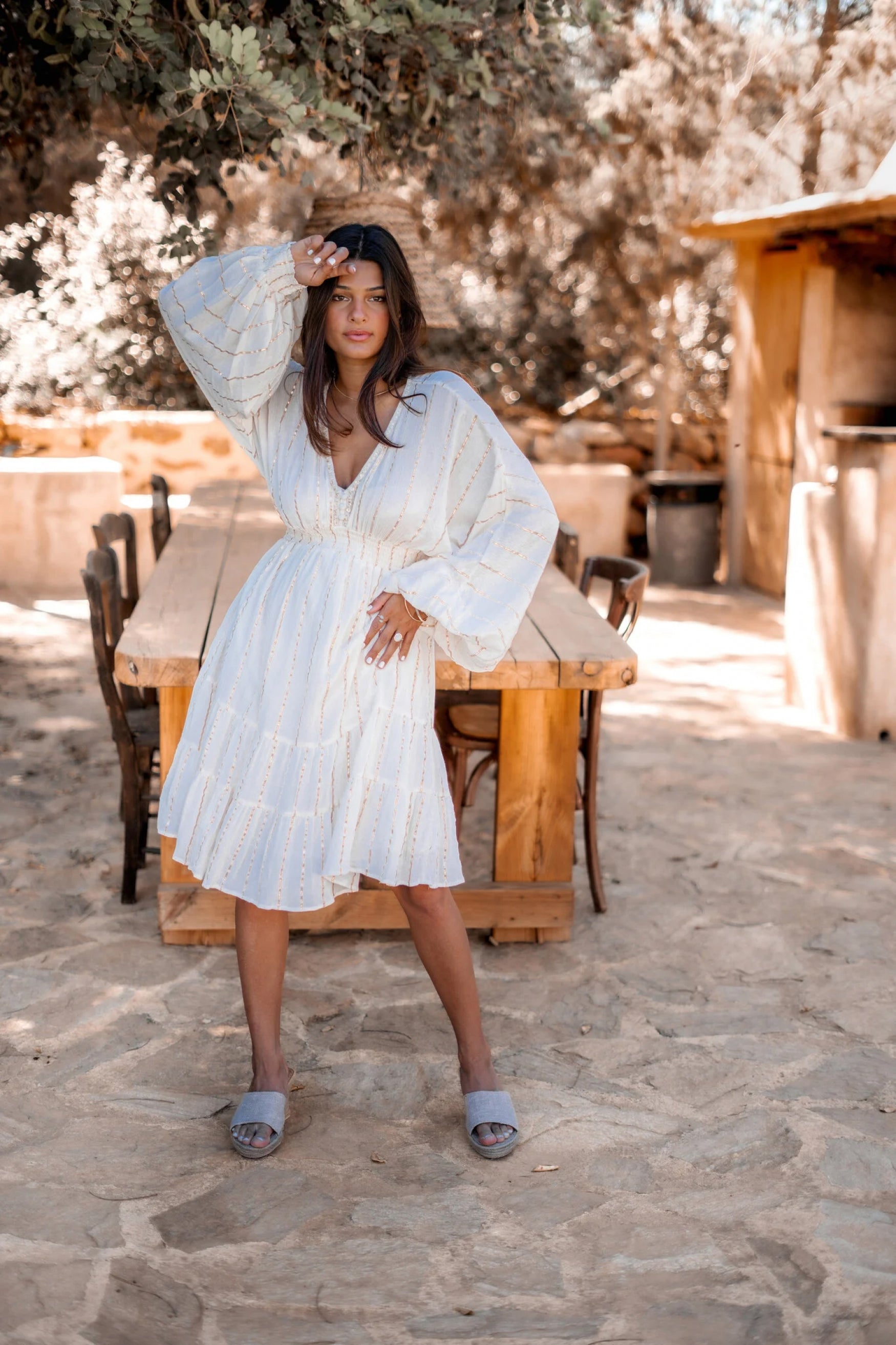 Bohemian jurk in ecru van ibzmode, Brands of Ibiza