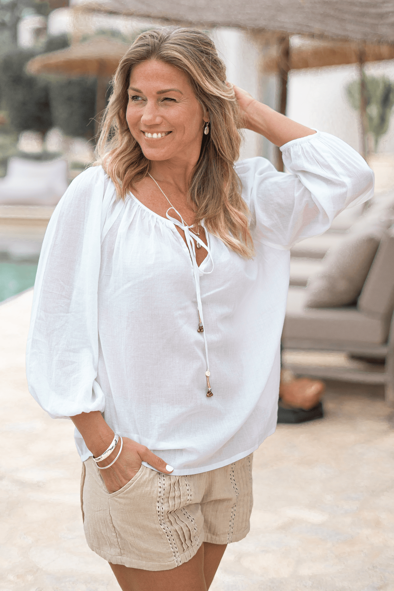 Bohemian blouse in beige van ibzmode, Brands of Ibiza