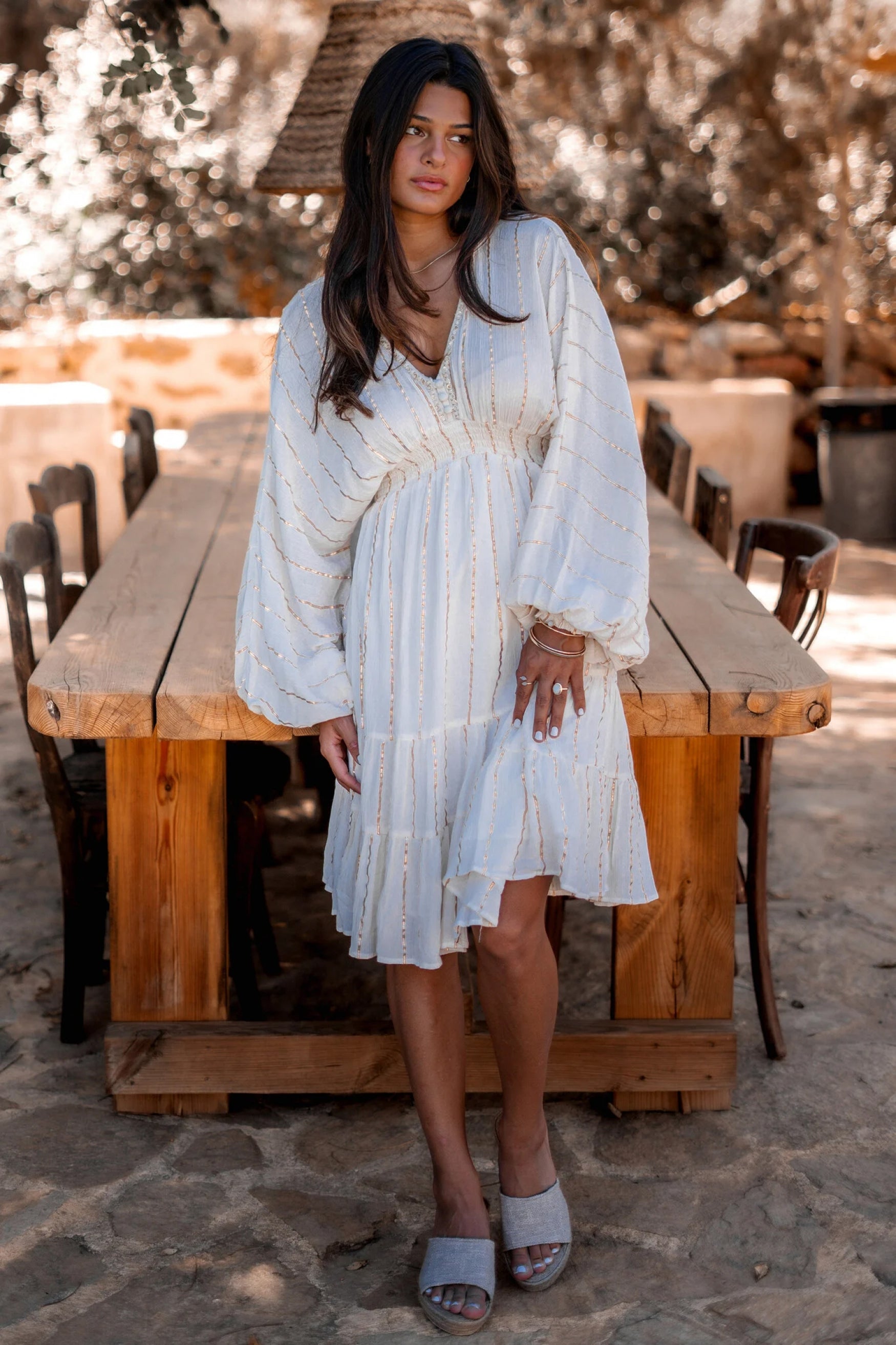 Bohemian jurk in ecru van ibzmode, Brands of Ibiza