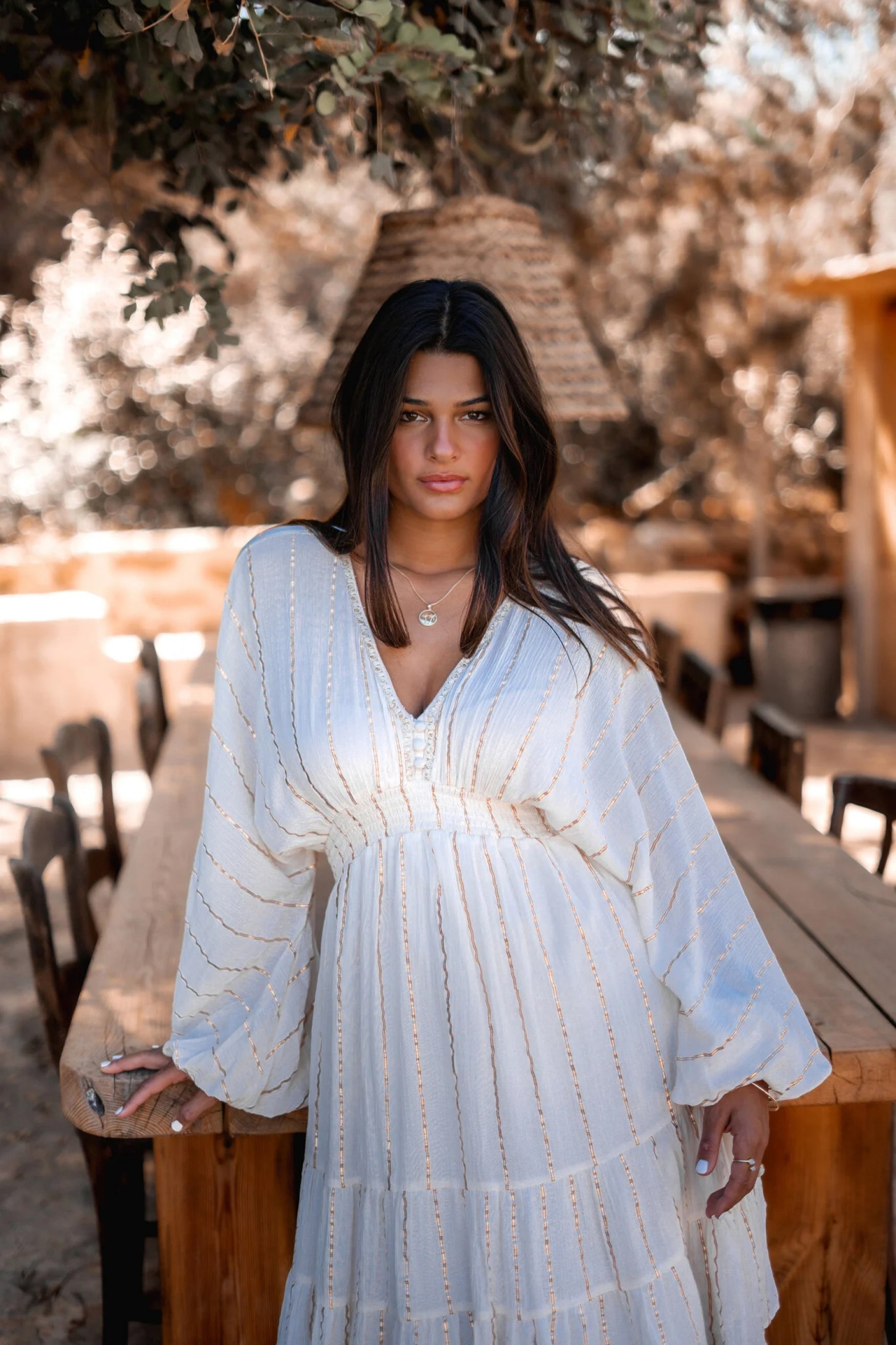 Bohemian jurk in ecru van ibzmode, Brands of Ibiza