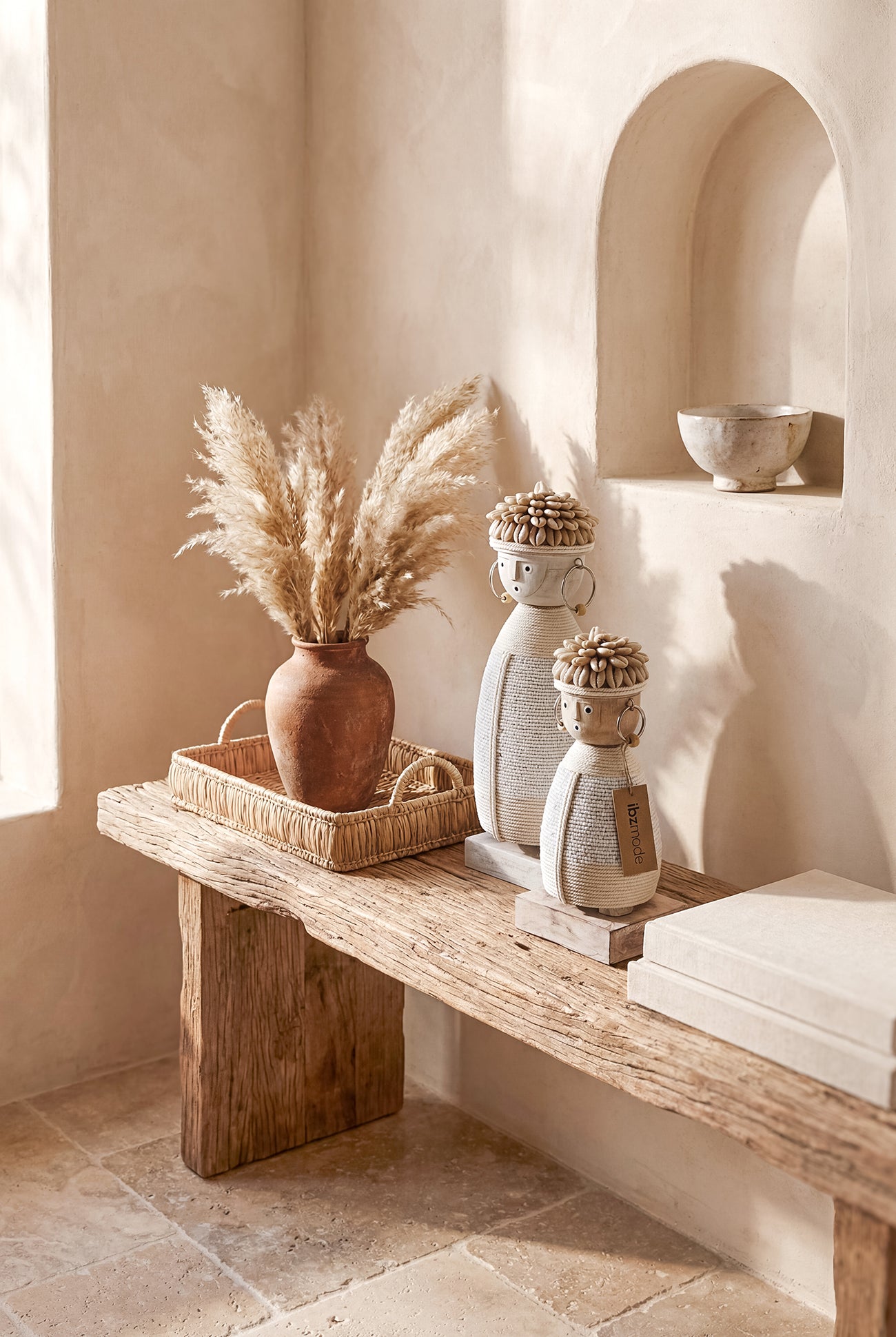 Ibizamode handcrafted white boho soul doll with shell details in bohemian interior