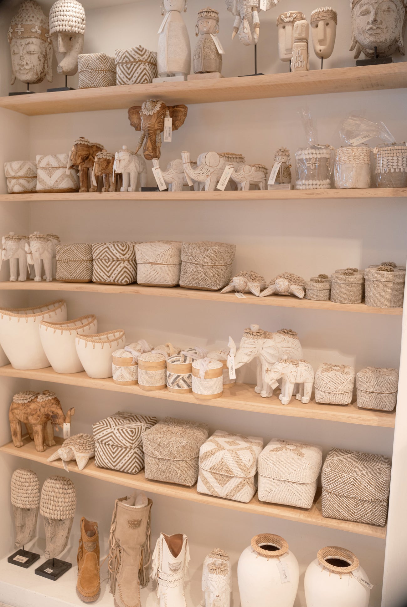 Ibizamode handcrafted white elephant decor with shell details in bohemian interior