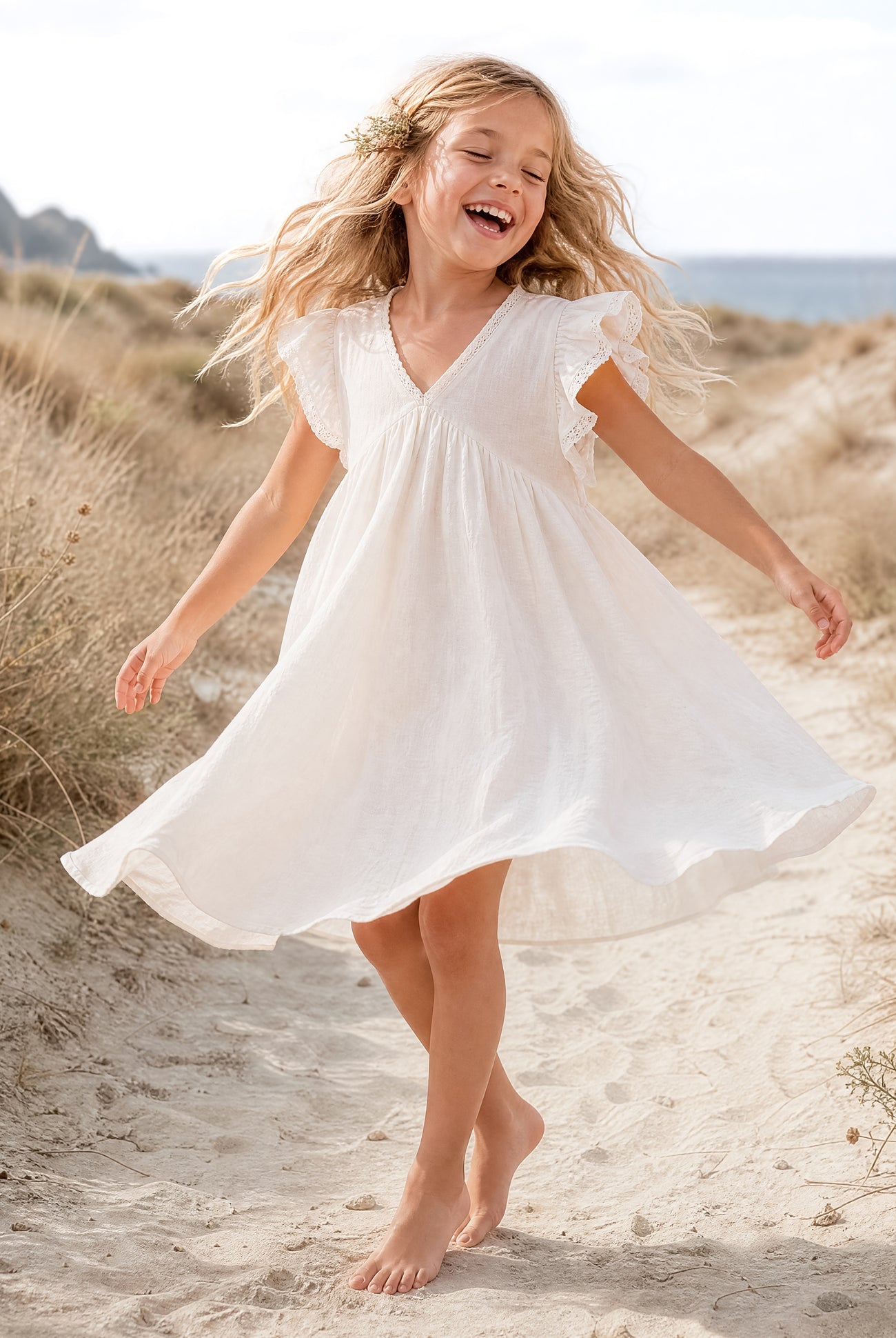 Ibzmode Kids Dress Luni Ivory bohemian girls dress
