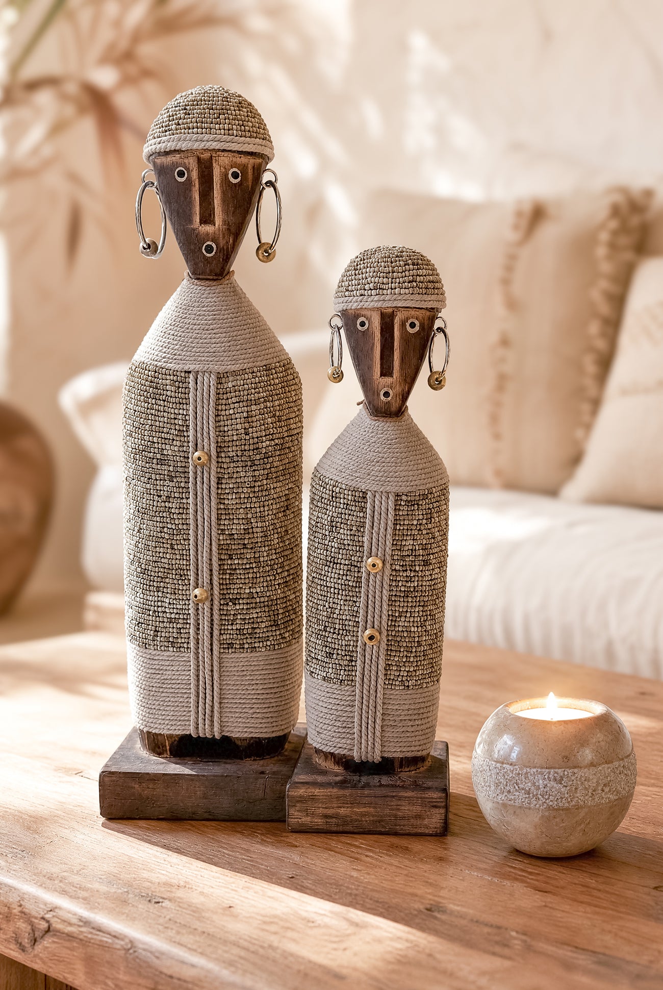 Ibizamode natural marble tealight holder with pearl texture in bohemian interior styling