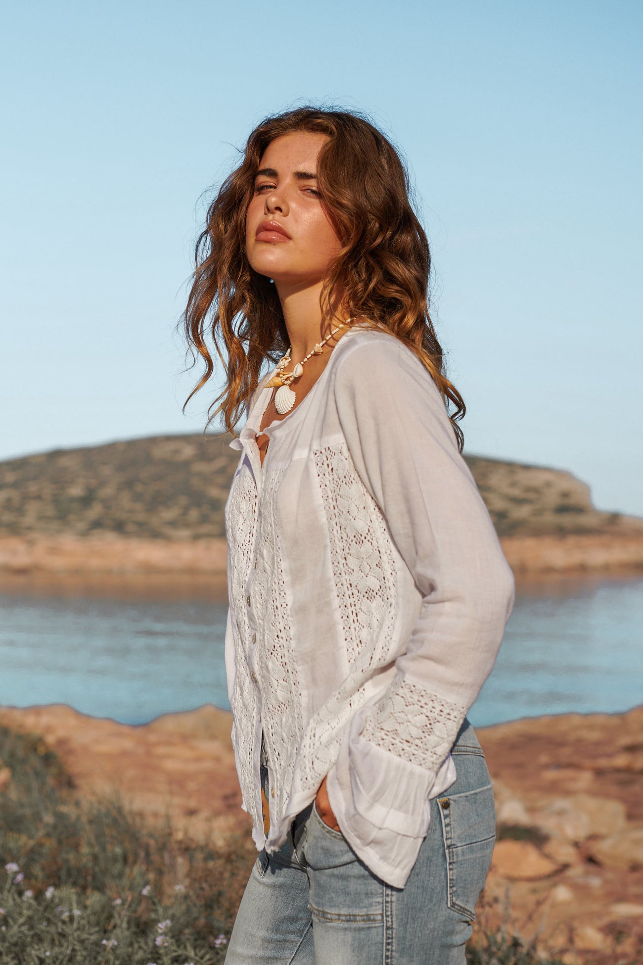 Bohemian blouse in white van Isla Ibiza, Brands of Ibiza