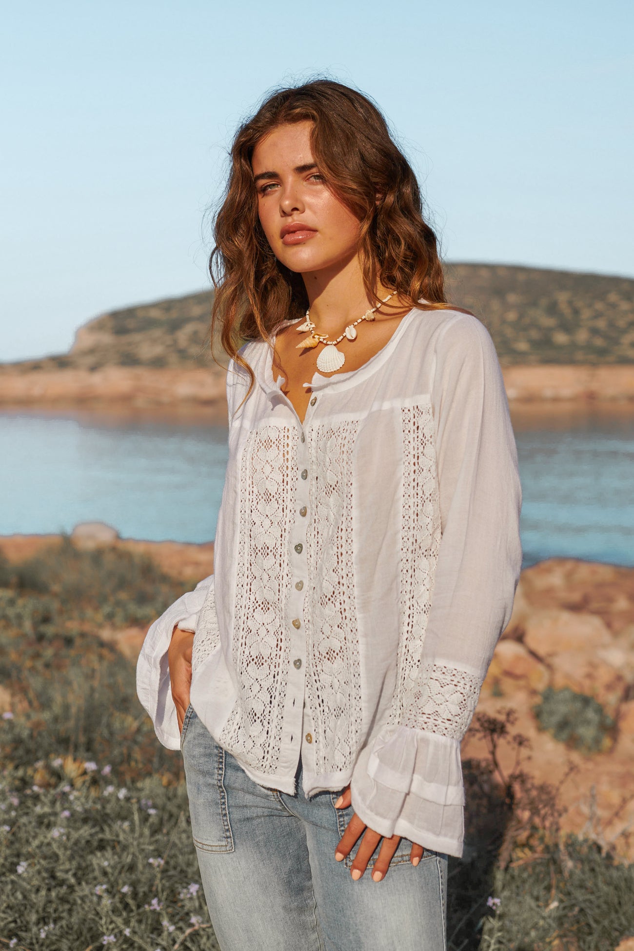 Bohemian blouse in white van Isla Ibiza, Brands of Ibiza