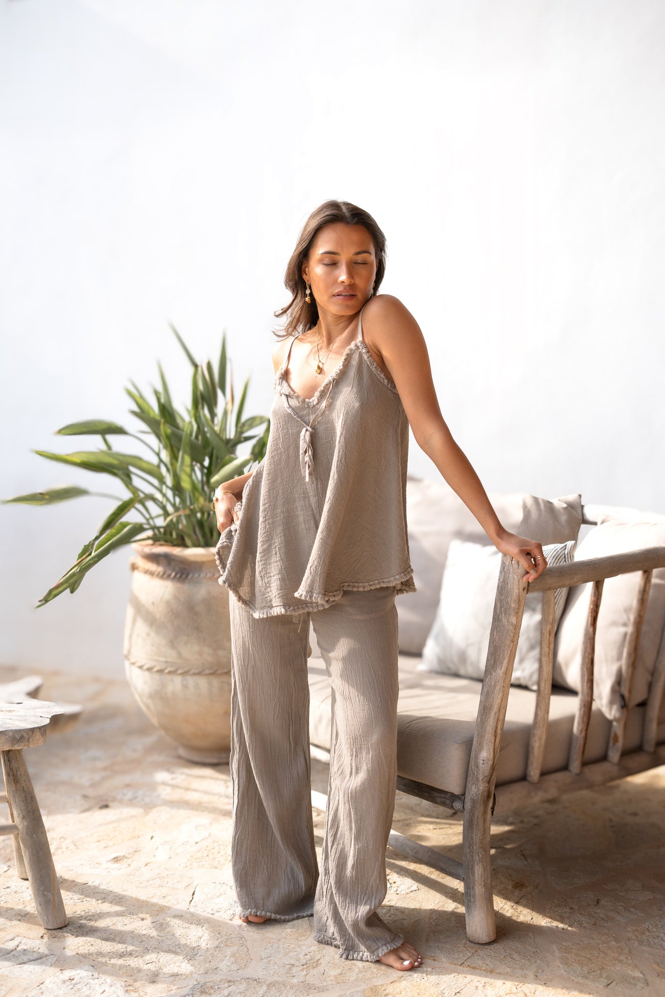 Bohemian top in taupe van ibzmode, Brands of Ibiza