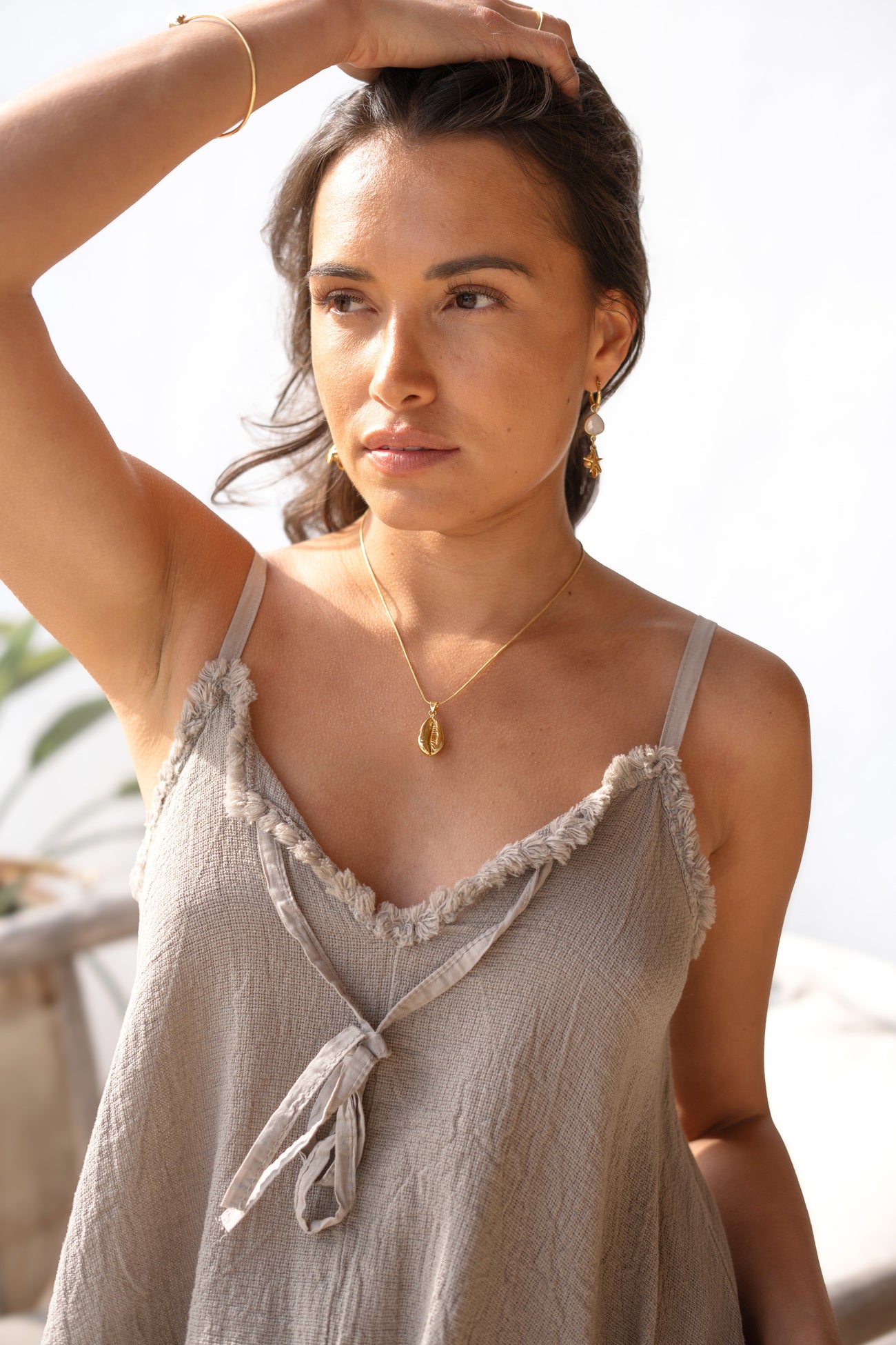 Bohemian top in taupe van ibzmode, Brands of Ibiza