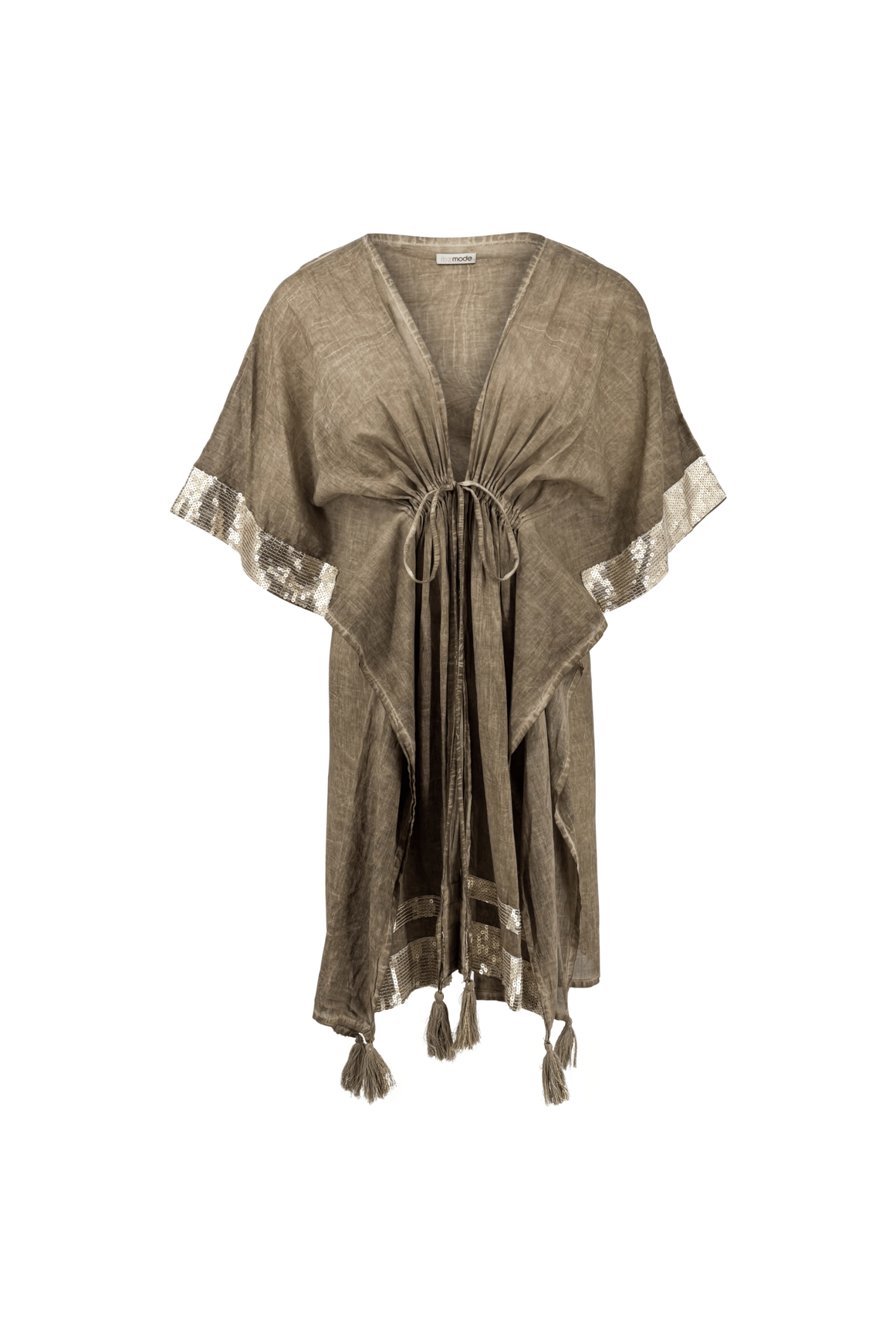 Bohemian kimono in taupe van ibzmode, Brands of Ibiza