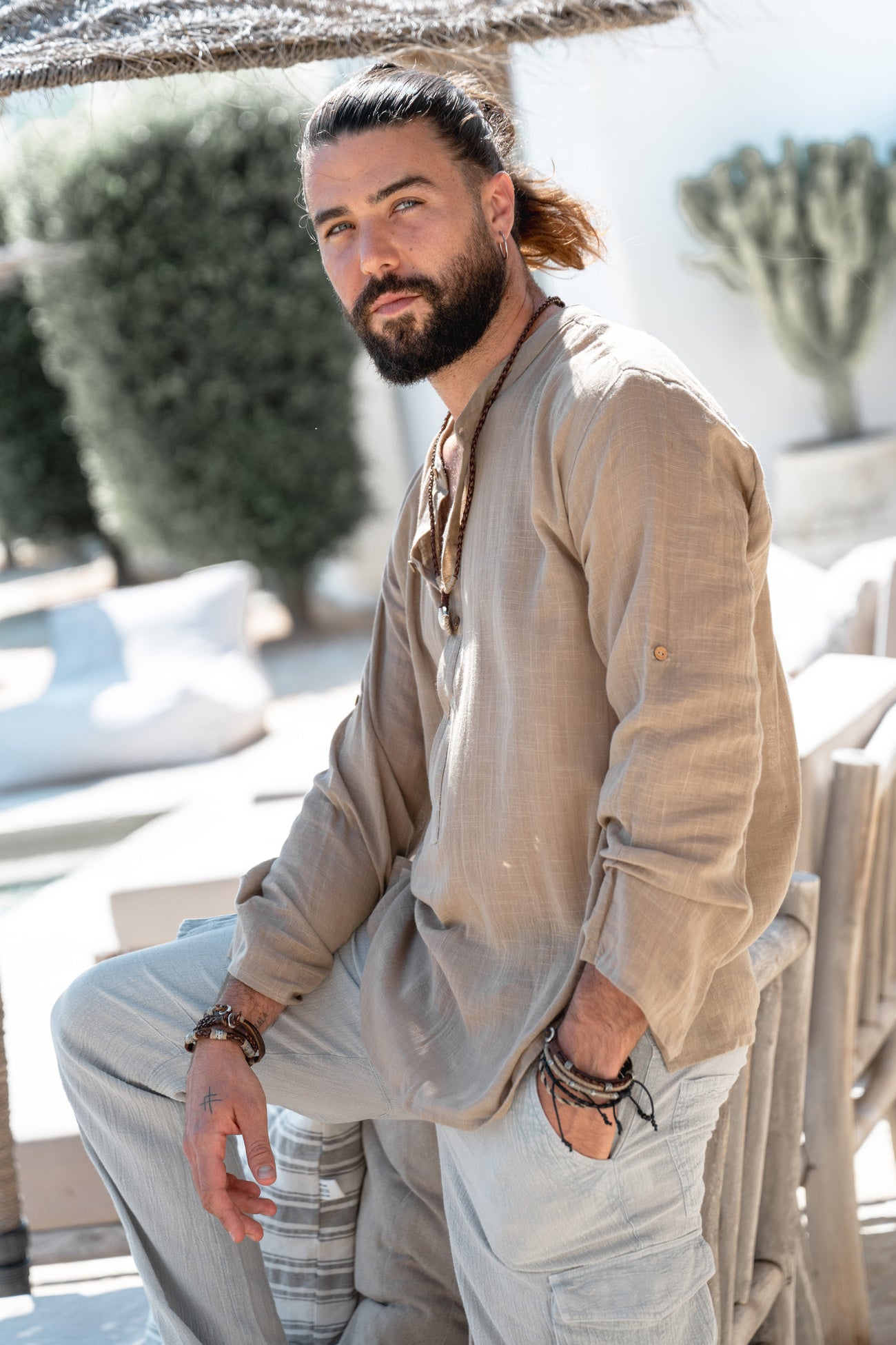 Taupe Bohemian blouse by ibzmode, Brands of Ibiza