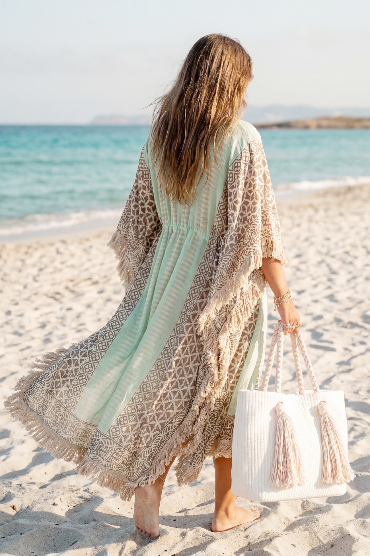 Ibzmode Long Kimono Fiore Miranza Mint bohemian beach kimono