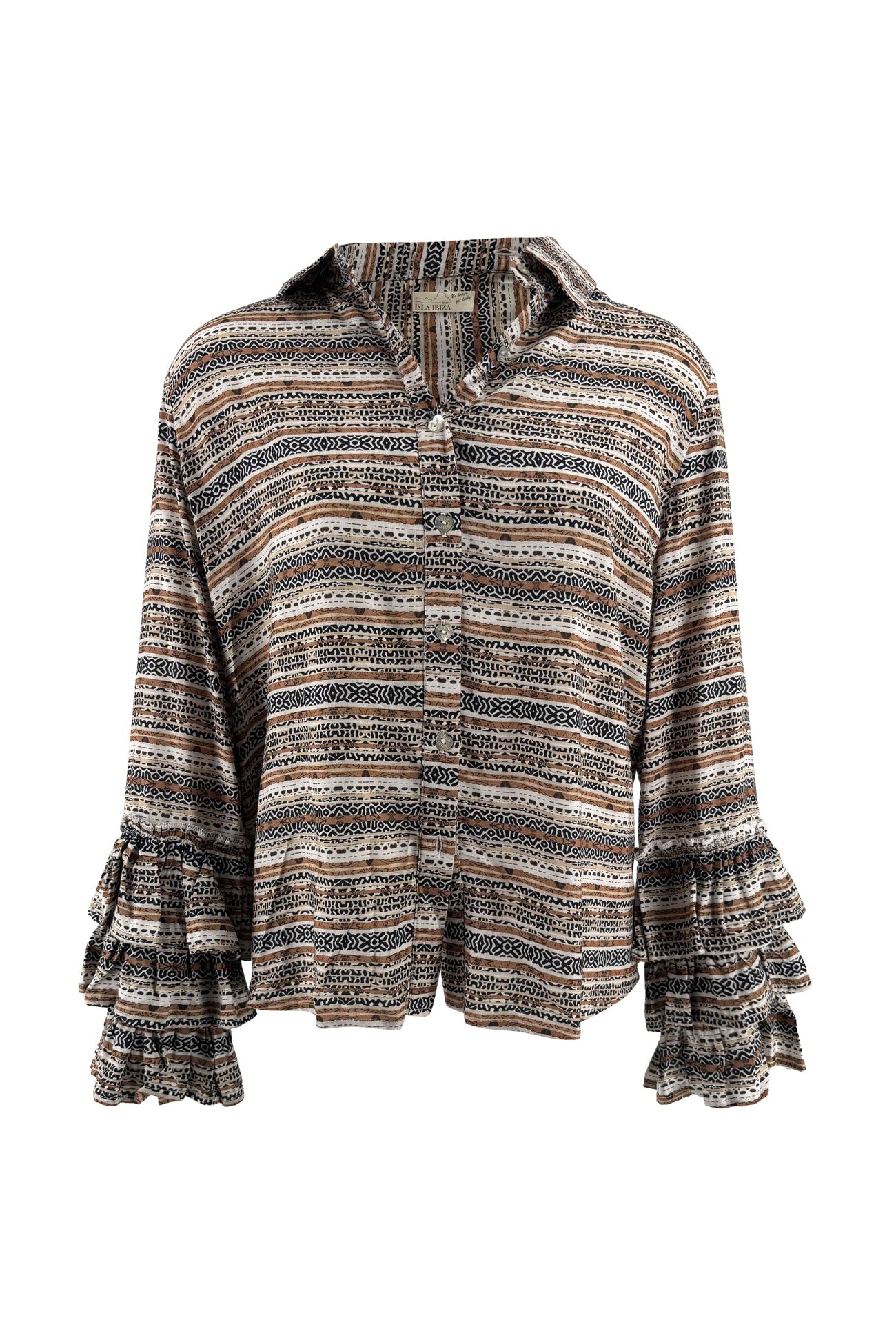 Isla Ibiza Bonita blouse Frontera with terra and black bohemian print