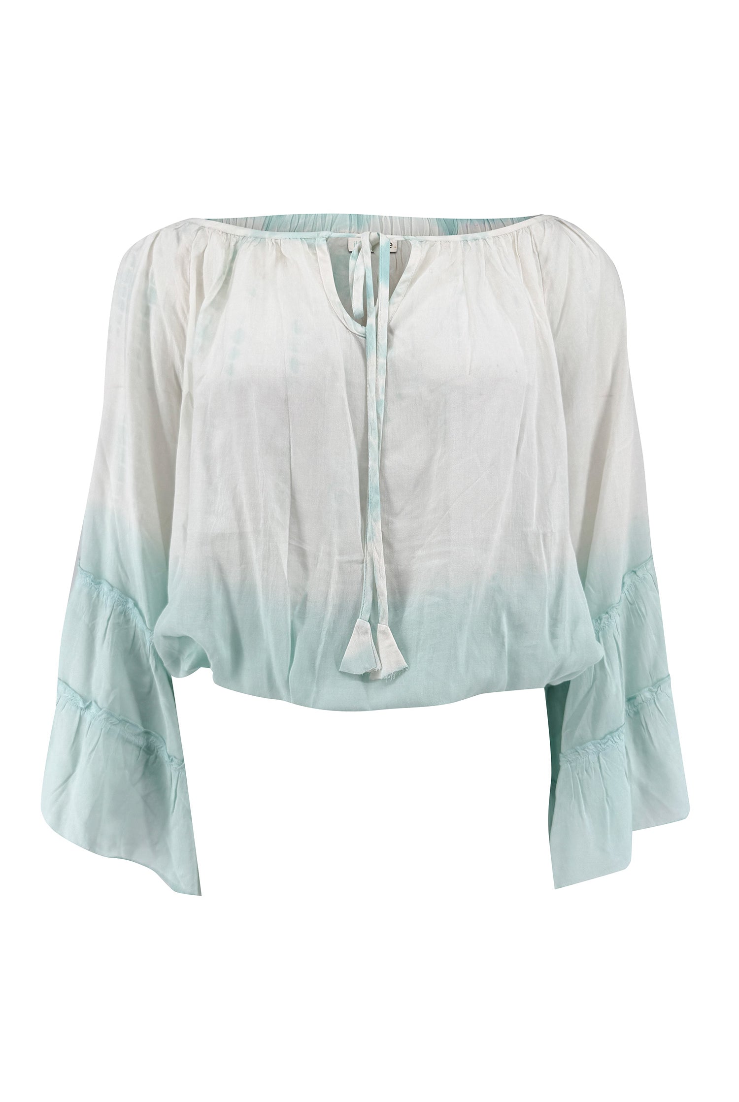 Ibizamode Bohemian Blush mint tie dye off shoulder viscose blouse
