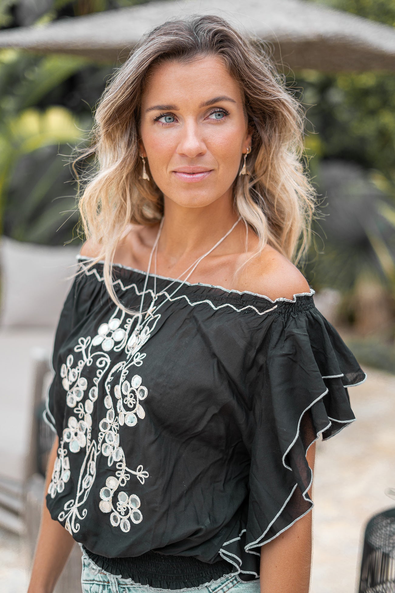 Bohemian top in black van ibzmode, Brands of Ibiza