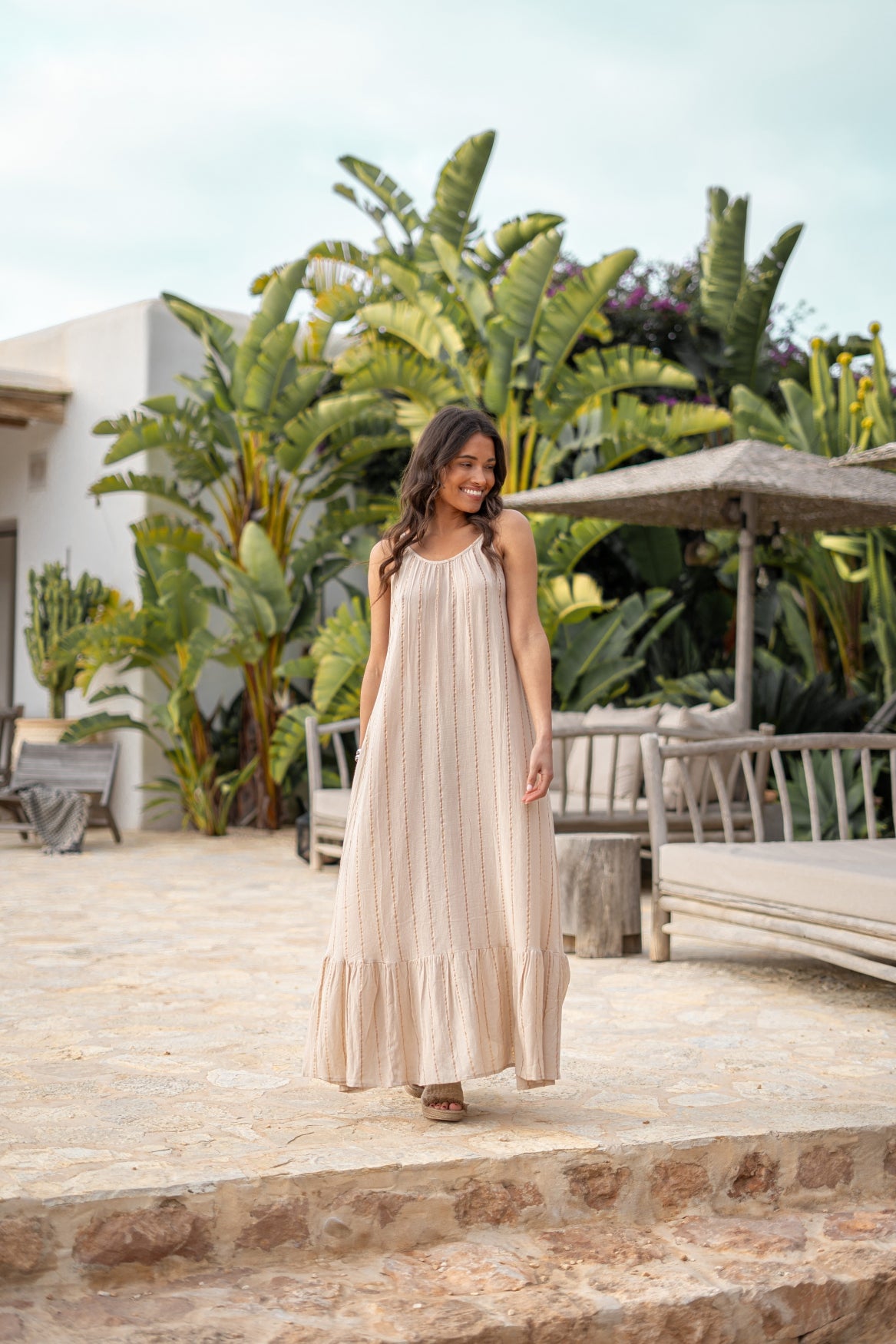 Bohemian jurk in sand van ibzmode, Brands of Ibiza