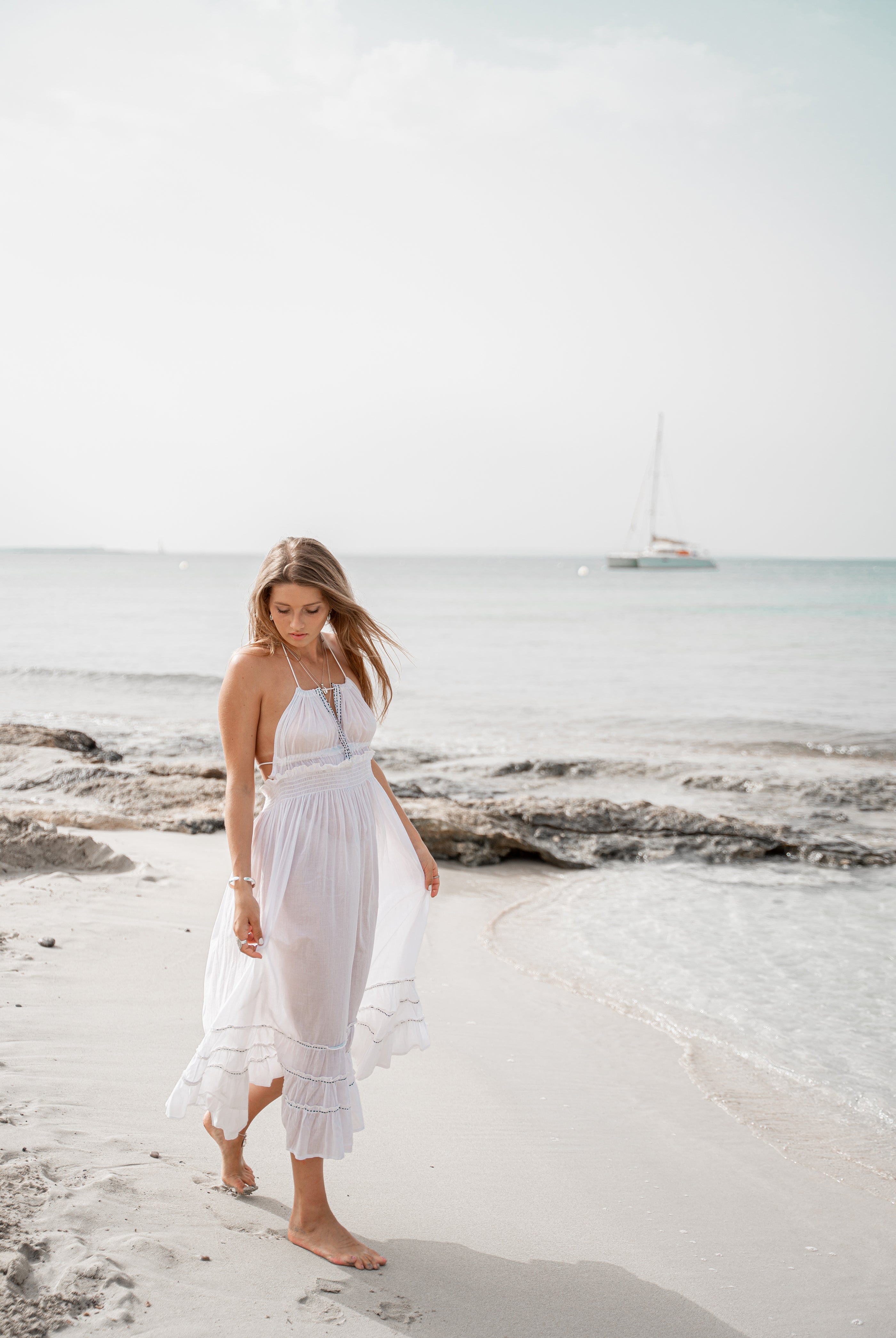 Bohemian dress in white from ibzmode, Brands of Ibiza