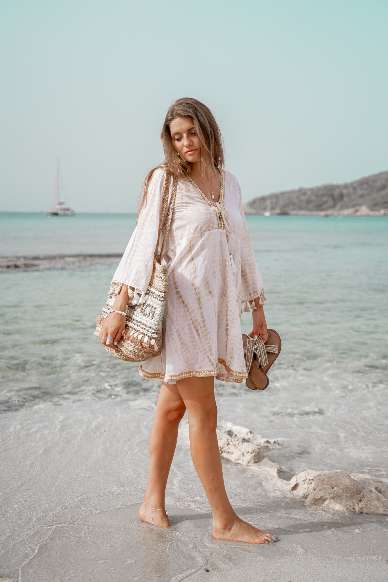 Bohemian jurk in tie dye white/ van ibzmode, Brands of Ibiza